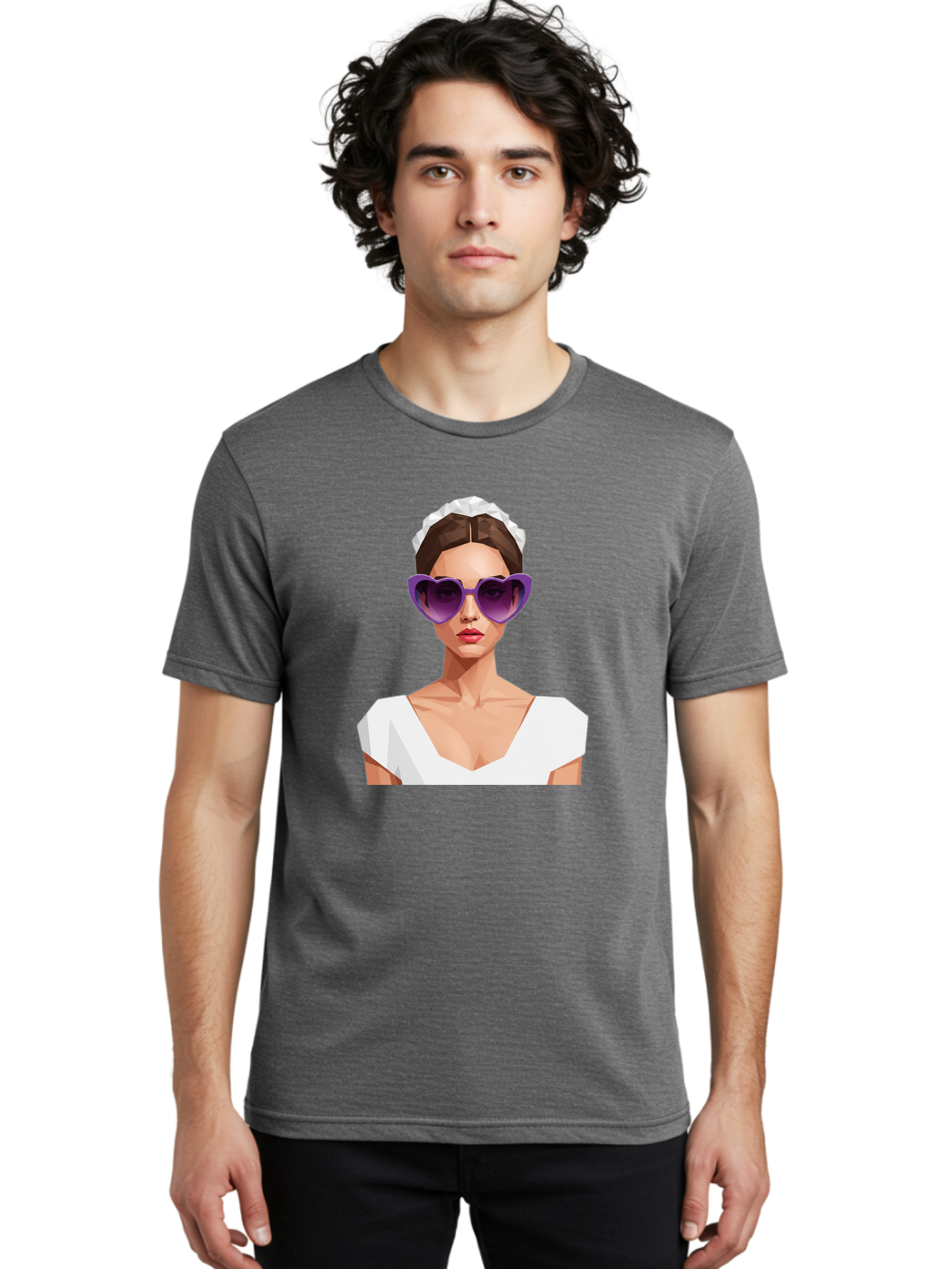 Woman-In-Sunglasses Men'S Graphic Tee, 100% Cotton, Comfortable Casual Summer Wear, Machine Washable, Fashionable Woman, Stylish Sunglasses, Elegant White Dress, Sophisticated Look, Trendy Accessories, Modern Fashion, Purple Shades, Bab592 17