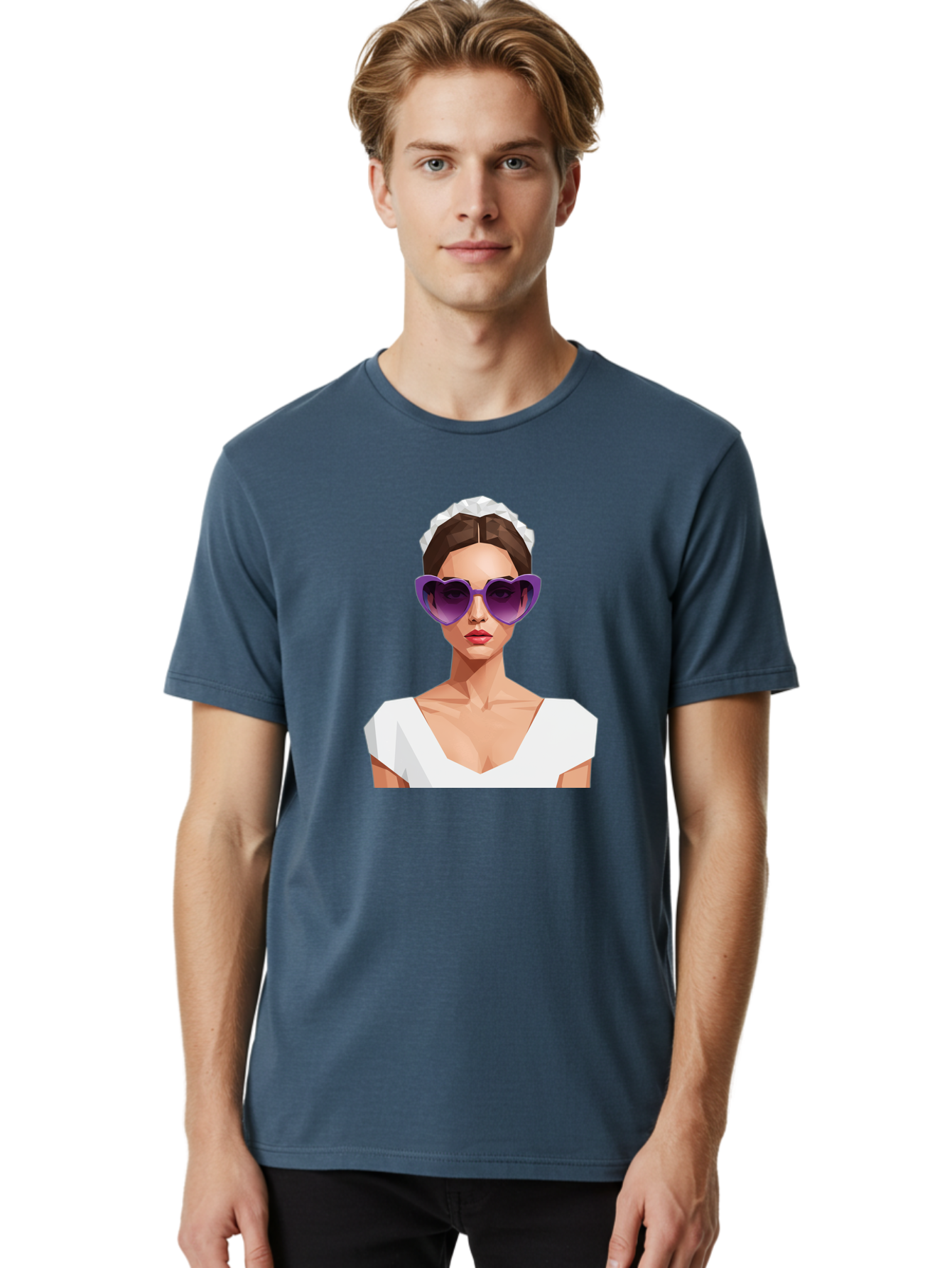 Woman-In-Sunglasses Men'S Graphic Tee, 100% Cotton, Comfortable Casual Summer Wear, Machine Washable, Fashionable Woman, Stylish Sunglasses, Elegant White Dress, Sophisticated Look, Trendy Accessories, Modern Fashion, Purple Shades, Bab592 20