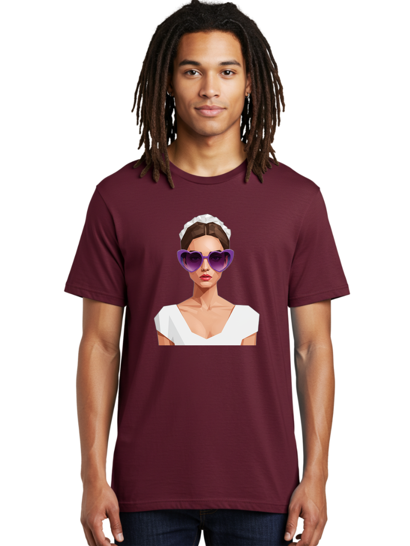 Woman-In-Sunglasses Men'S Graphic Tee, 100% Cotton, Comfortable Casual Summer Wear, Machine Washable, Fashionable Woman, Stylish Sunglasses, Elegant White Dress, Sophisticated Look, Trendy Accessories, Modern Fashion, Purple Shades, Bab592 28