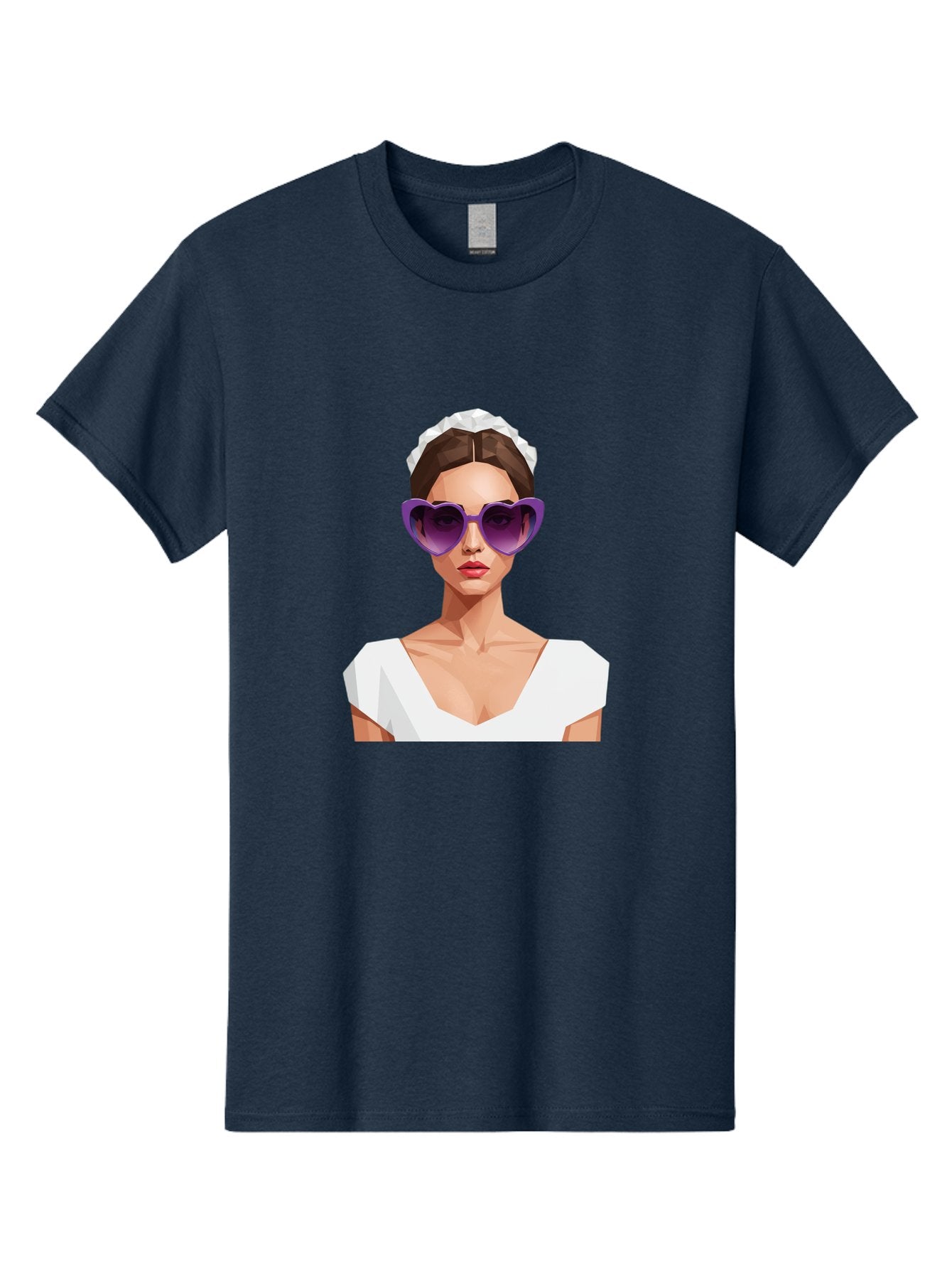 Woman-In-Sunglasses Men'S Graphic Tee, 100% Cotton, Comfortable Casual Summer Wear, Machine Washable, Fashionable Woman, Stylish Sunglasses, Elegant White Dress, Sophisticated Look, Trendy Accessories, Modern Fashion, Purple Shades, Bab592