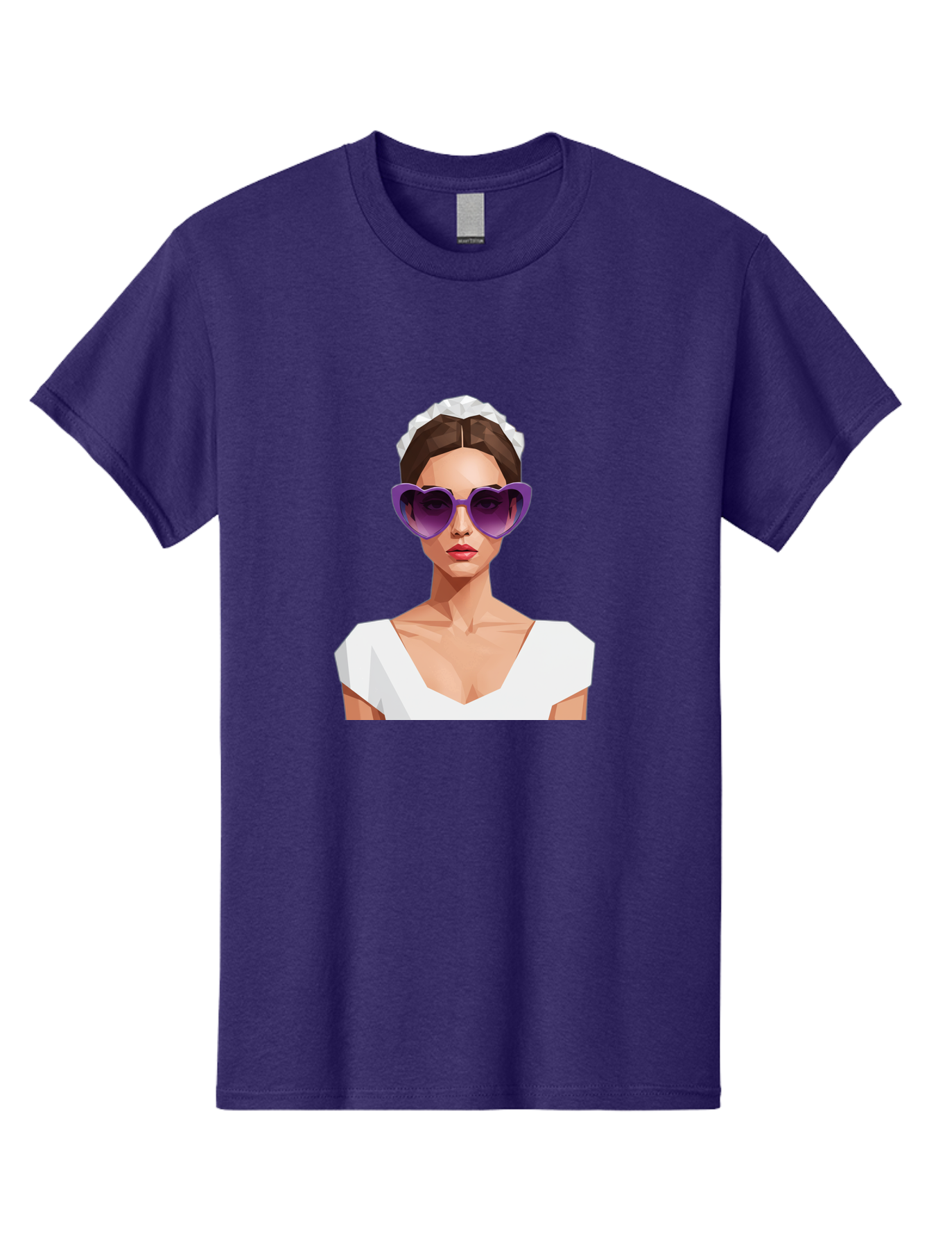 Woman-In-Sunglasses Men'S Graphic Tee, 100% Cotton, Comfortable Casual Summer Wear, Machine Washable, Fashionable Woman, Stylish Sunglasses, Elegant White Dress, Sophisticated Look, Trendy Accessories, Modern Fashion, Purple Shades, Bab592