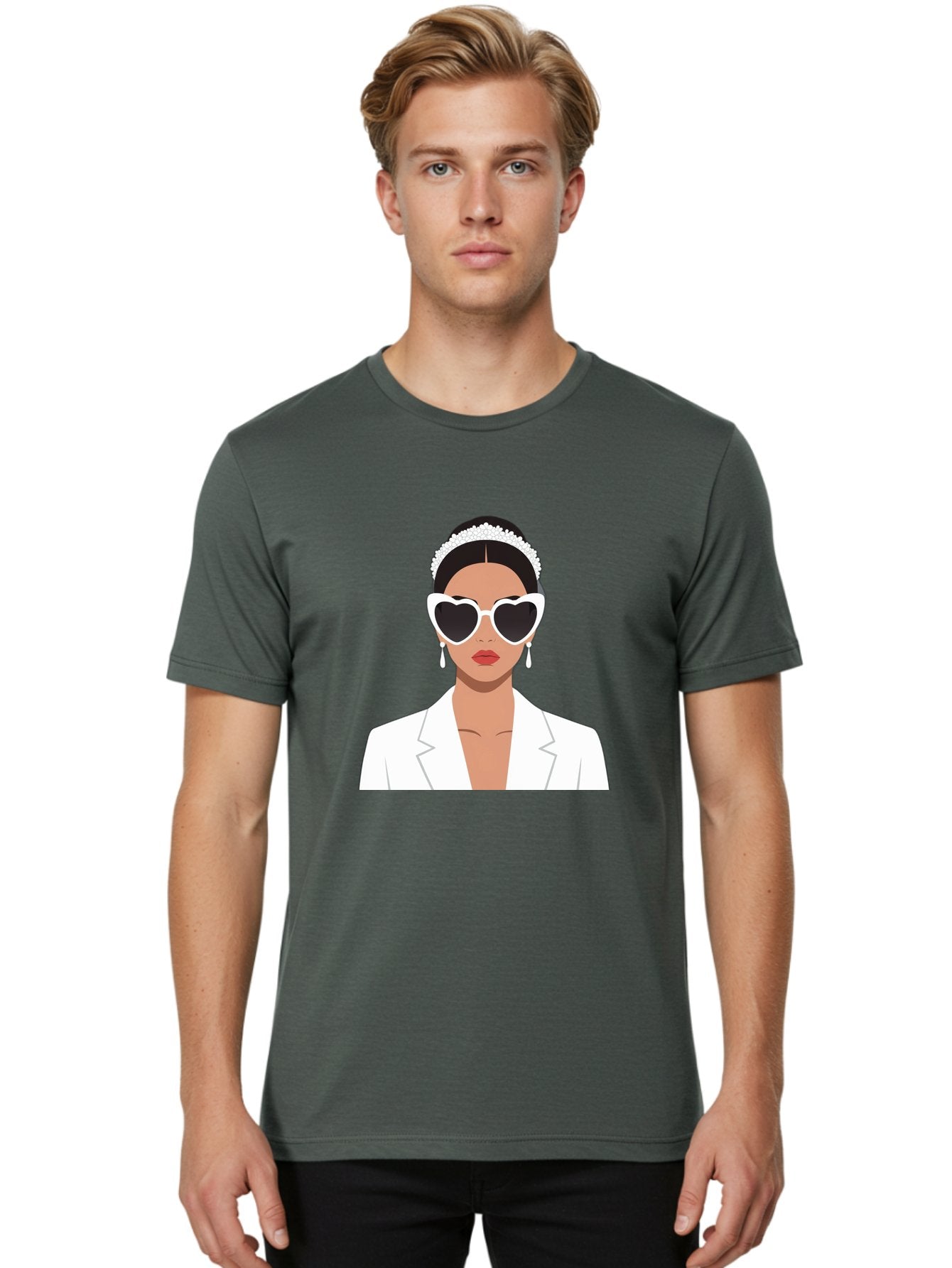 Woman-In-White Men'S Graphic Tee, 100% Cotton, Comfortable Casual Summer Wear, Machine Washable, Fashionable Woman, Heart-Shaped Sunglasses, White Blazer, Elegant Jewelry, Stylish Accessory, Trendy Outfit, Glamorous, Sophisticated Style, Bab593 16