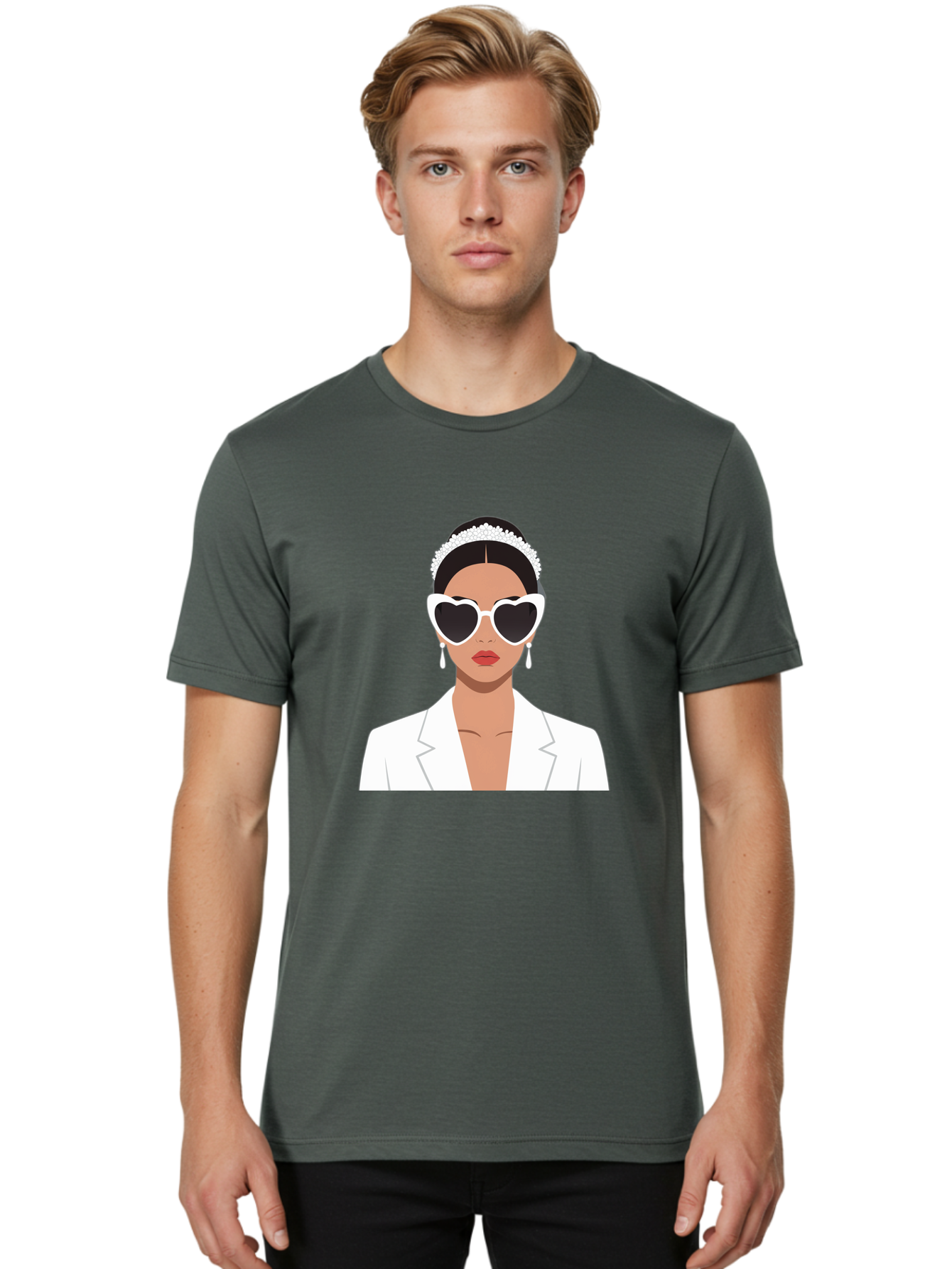 Woman-In-White Men'S Graphic Tee, 100% Cotton, Comfortable Casual Summer Wear, Machine Washable, Fashionable Woman, Heart-Shaped Sunglasses, White Blazer, Elegant Jewelry, Stylish Accessory, Trendy Outfit, Glamorous, Sophisticated Style, Bab593 28