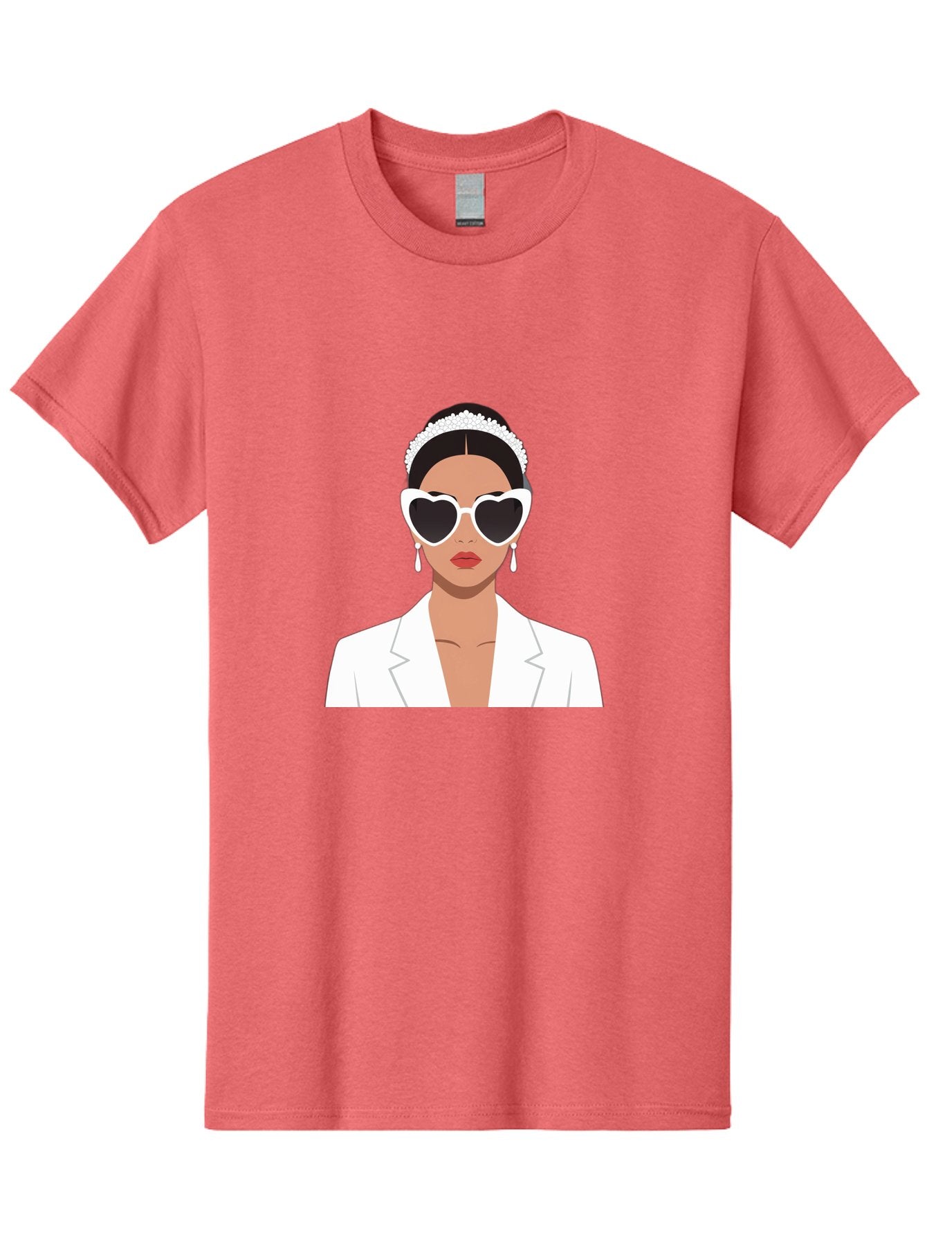 Woman-In-White Men'S Graphic Tee, 100% Cotton, Comfortable Casual Summer Wear, Machine Washable, Fashionable Woman, Heart-Shaped Sunglasses, White Blazer, Elegant Jewelry, Stylish Accessory, Trendy Outfit, Glamorous, Sophisticated Style, Bab593 12