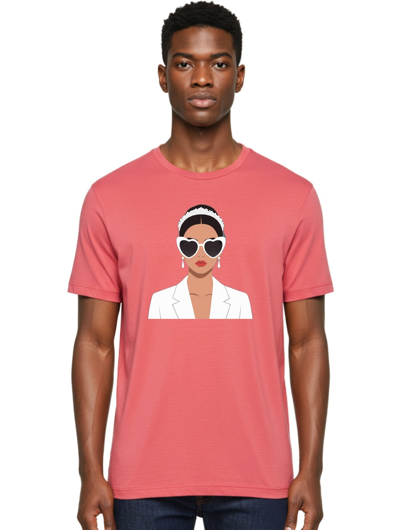 Woman-In-White Men'S Graphic Tee, 100% Cotton, Comfortable Casual Summer Wear, Machine Washable, Fashionable Woman, Heart-Shaped Sunglasses, White Blazer, Elegant Jewelry, Stylish Accessory, Trendy Outfit, Glamorous, Sophisticated Style, Bab593 28