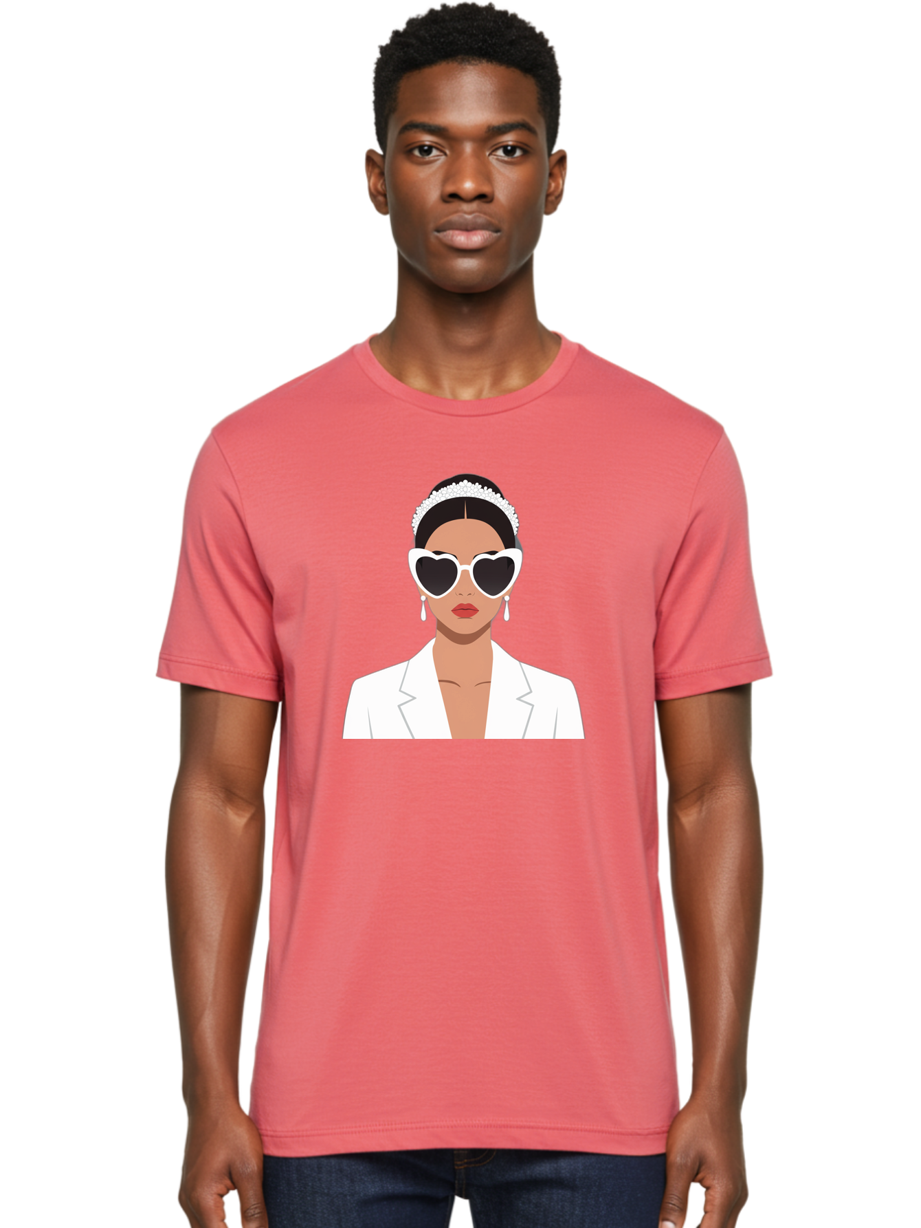 Woman-In-White Men'S Graphic Tee, 100% Cotton, Comfortable Casual Summer Wear, Machine Washable, Fashionable Woman, Heart-Shaped Sunglasses, White Blazer, Elegant Jewelry, Stylish Accessory, Trendy Outfit, Glamorous, Sophisticated Style, Bab593 18