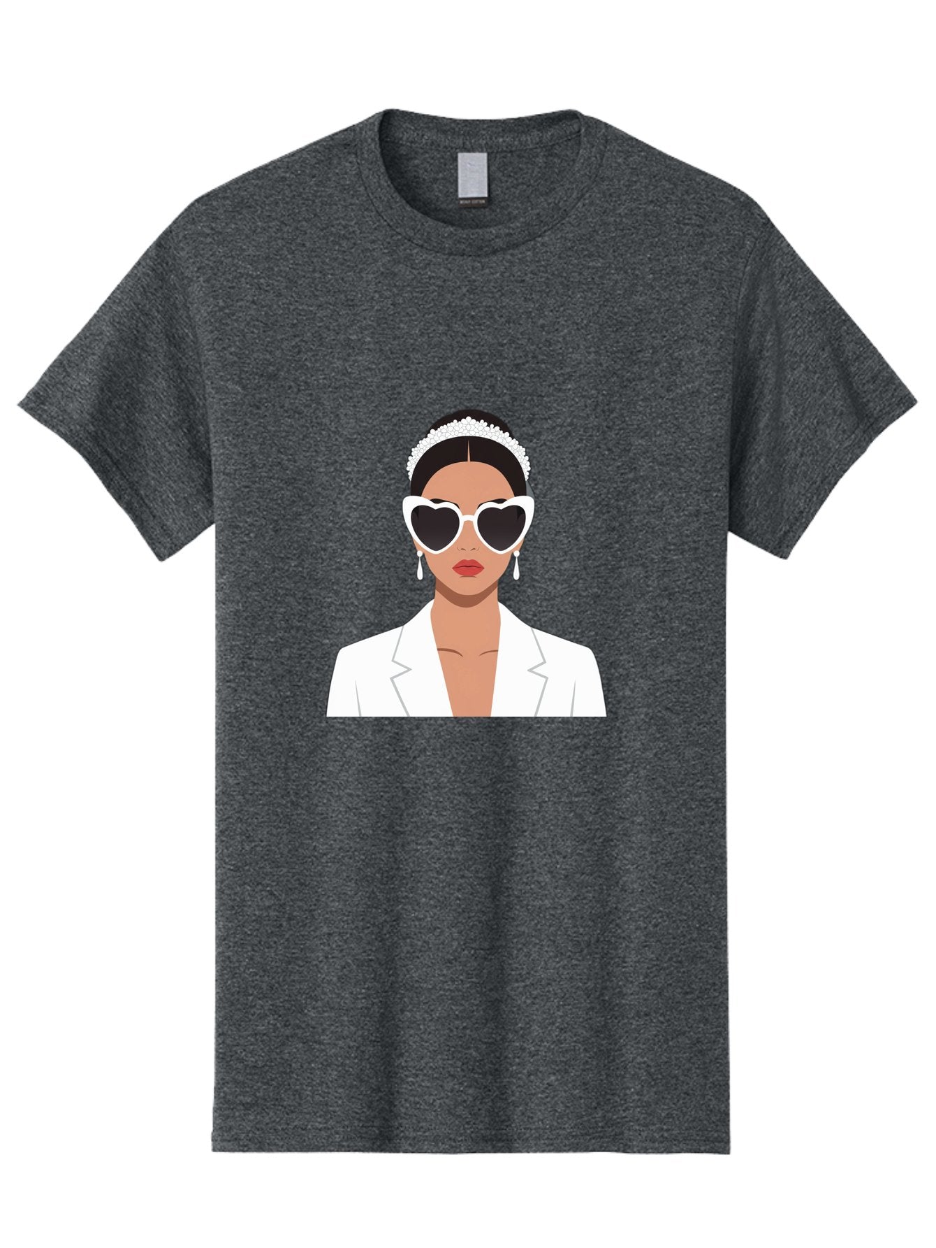 Woman-In-White Men'S Graphic Tee, 100% Cotton, Comfortable Casual Summer Wear, Machine Washable, Fashionable Woman, Heart-Shaped Sunglasses, White Blazer, Elegant Jewelry, Stylish Accessory, Trendy Outfit, Glamorous, Sophisticated Style, Bab593