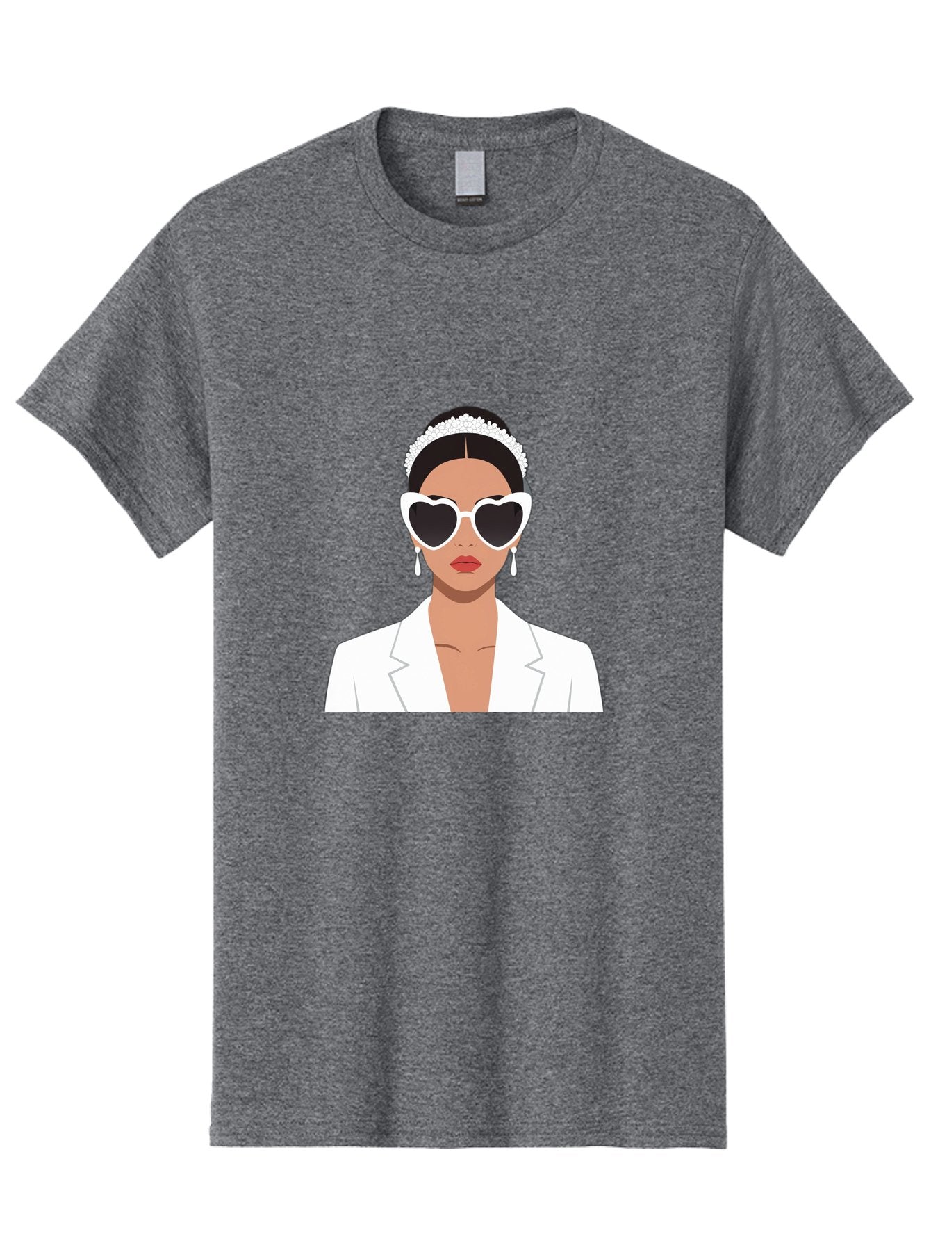 Woman-In-White Men'S Graphic Tee, 100% Cotton, Comfortable Casual Summer Wear, Machine Washable, Fashionable Woman, Heart-Shaped Sunglasses, White Blazer, Elegant Jewelry, Stylish Accessory, Trendy Outfit, Glamorous, Sophisticated Style, Bab593 3