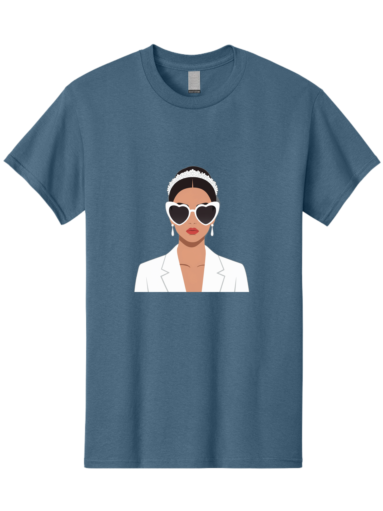 Woman-In-White Men'S Graphic Tee, 100% Cotton, Comfortable Casual Summer Wear, Machine Washable, Fashionable Woman, Heart-Shaped Sunglasses, White Blazer, Elegant Jewelry, Stylish Accessory, Trendy Outfit, Glamorous, Sophisticated Style, Bab593 5