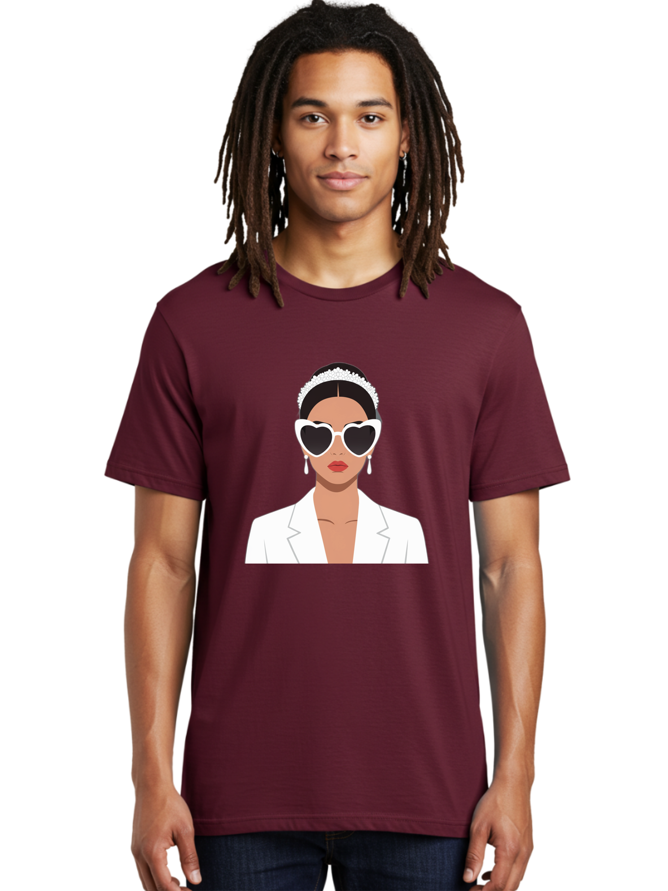 Woman-In-White Men'S Graphic Tee, 100% Cotton, Comfortable Casual Summer Wear, Machine Washable, Fashionable Woman, Heart-Shaped Sunglasses, White Blazer, Elegant Jewelry, Stylish Accessory, Trendy Outfit, Glamorous, Sophisticated Style, Bab593 23
