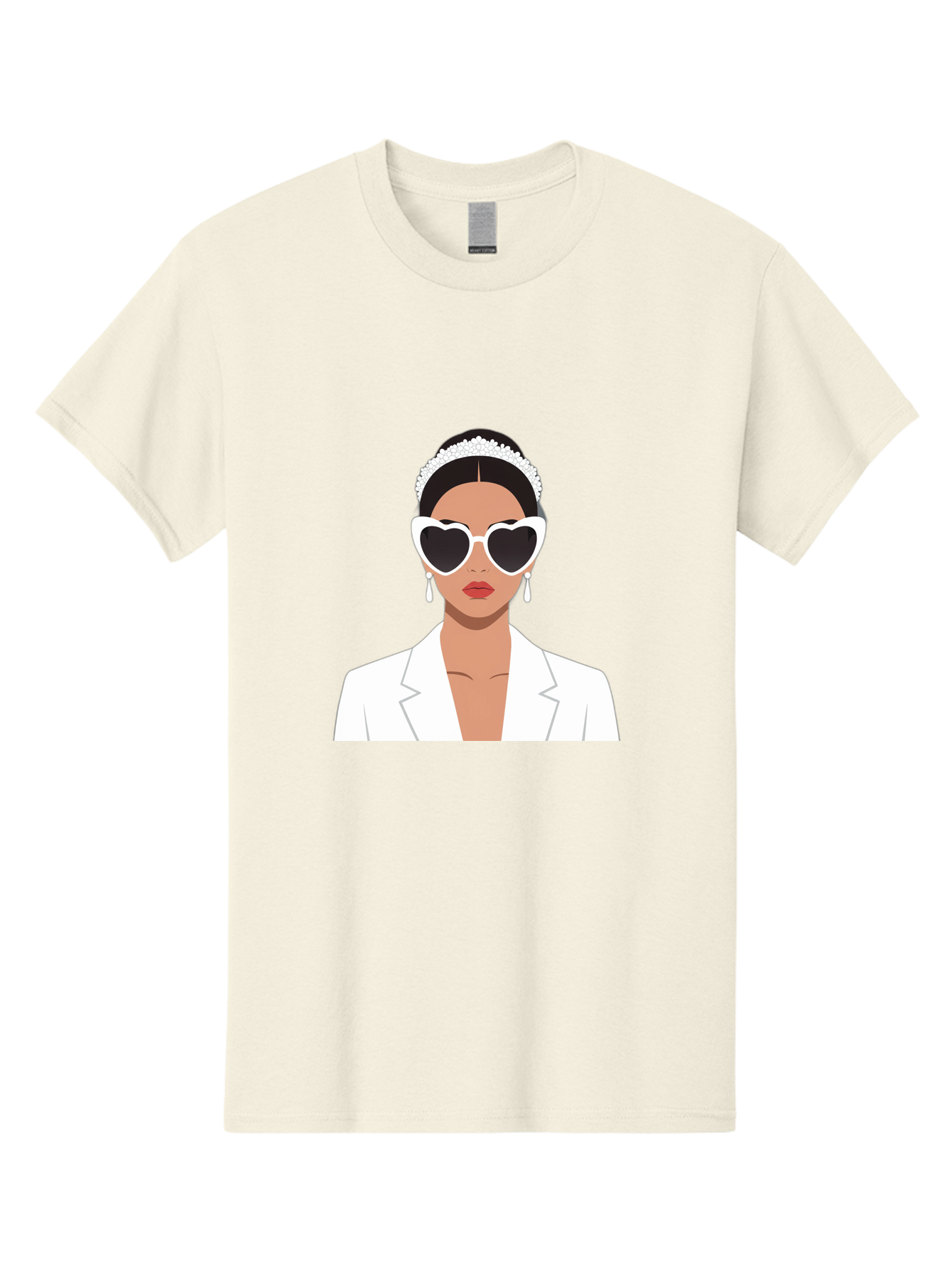 Woman-In-White Men'S Graphic Tee, 100% Cotton, Comfortable Casual Summer Wear, Machine Washable, Fashionable Woman, Heart-Shaped Sunglasses, White Blazer, Elegant Jewelry, Stylish Accessory, Trendy Outfit, Glamorous, Sophisticated Style, Bab593