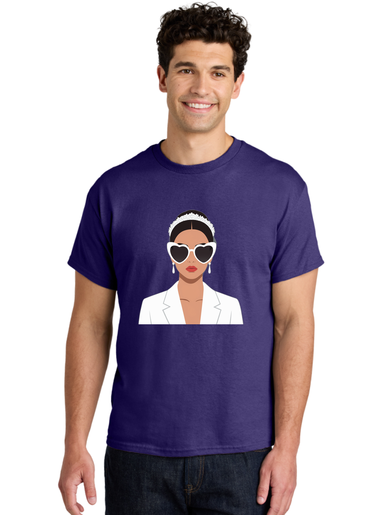 Woman-In-White Men'S Graphic Tee, 100% Cotton, Comfortable Casual Summer Wear, Machine Washable, Fashionable Woman, Heart-Shaped Sunglasses, White Blazer, Elegant Jewelry, Stylish Accessory, Trendy Outfit, Glamorous, Sophisticated Style, Bab593 29