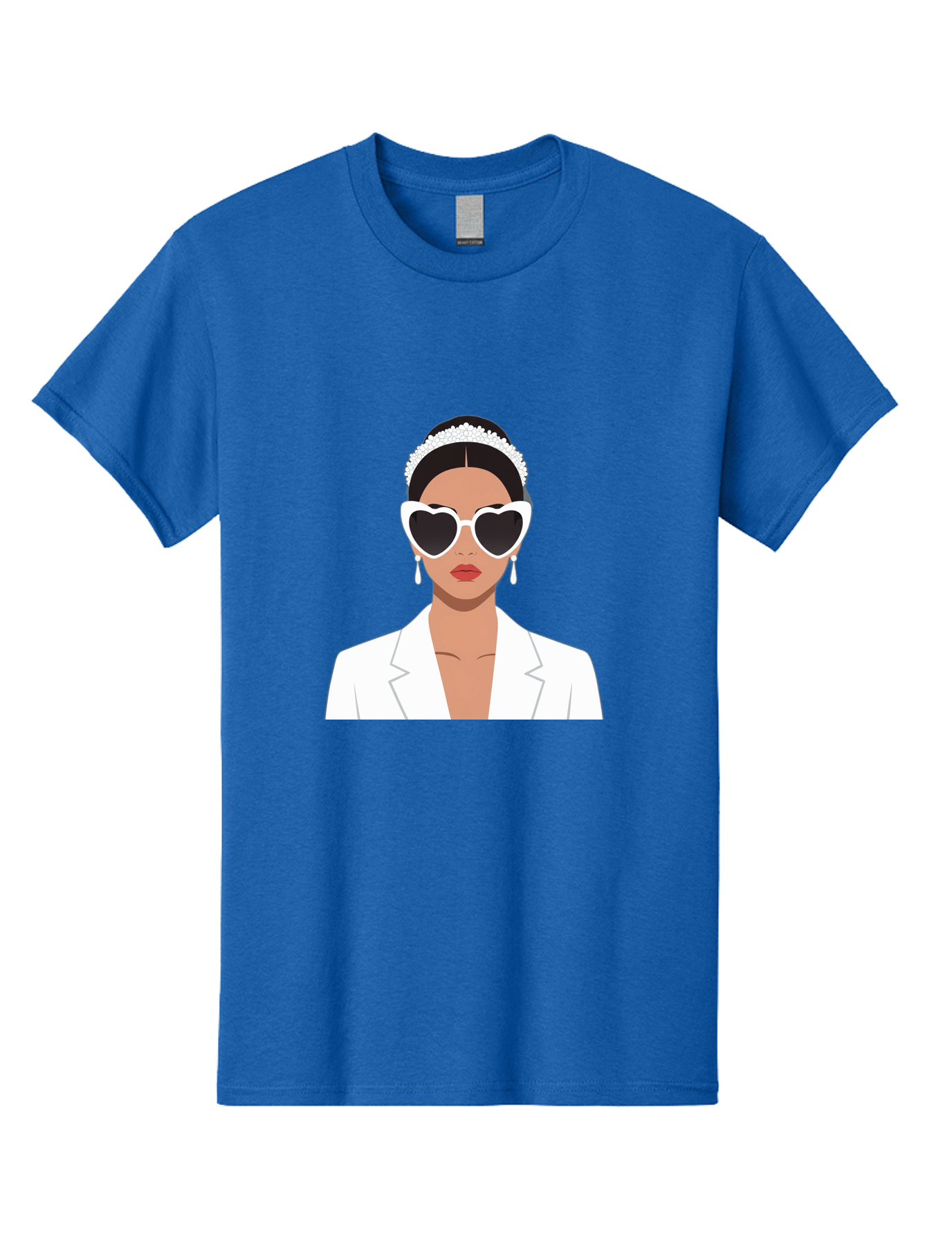 Woman-In-White Men'S Graphic Tee, 100% Cotton, Comfortable Casual Summer Wear, Machine Washable, Fashionable Woman, Heart-Shaped Sunglasses, White Blazer, Elegant Jewelry, Stylish Accessory, Trendy Outfit, Glamorous, Sophisticated Style, Bab593