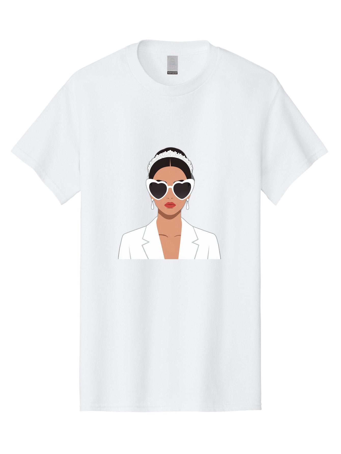 Woman-In-White Men'S Graphic Tee, 100% Cotton, Comfortable Casual Summer Wear, Machine Washable, Fashionable Woman, Heart-Shaped Sunglasses, White Blazer, Elegant Jewelry, Stylish Accessory, Trendy Outfit, Glamorous, Sophisticated Style, Bab593 4
