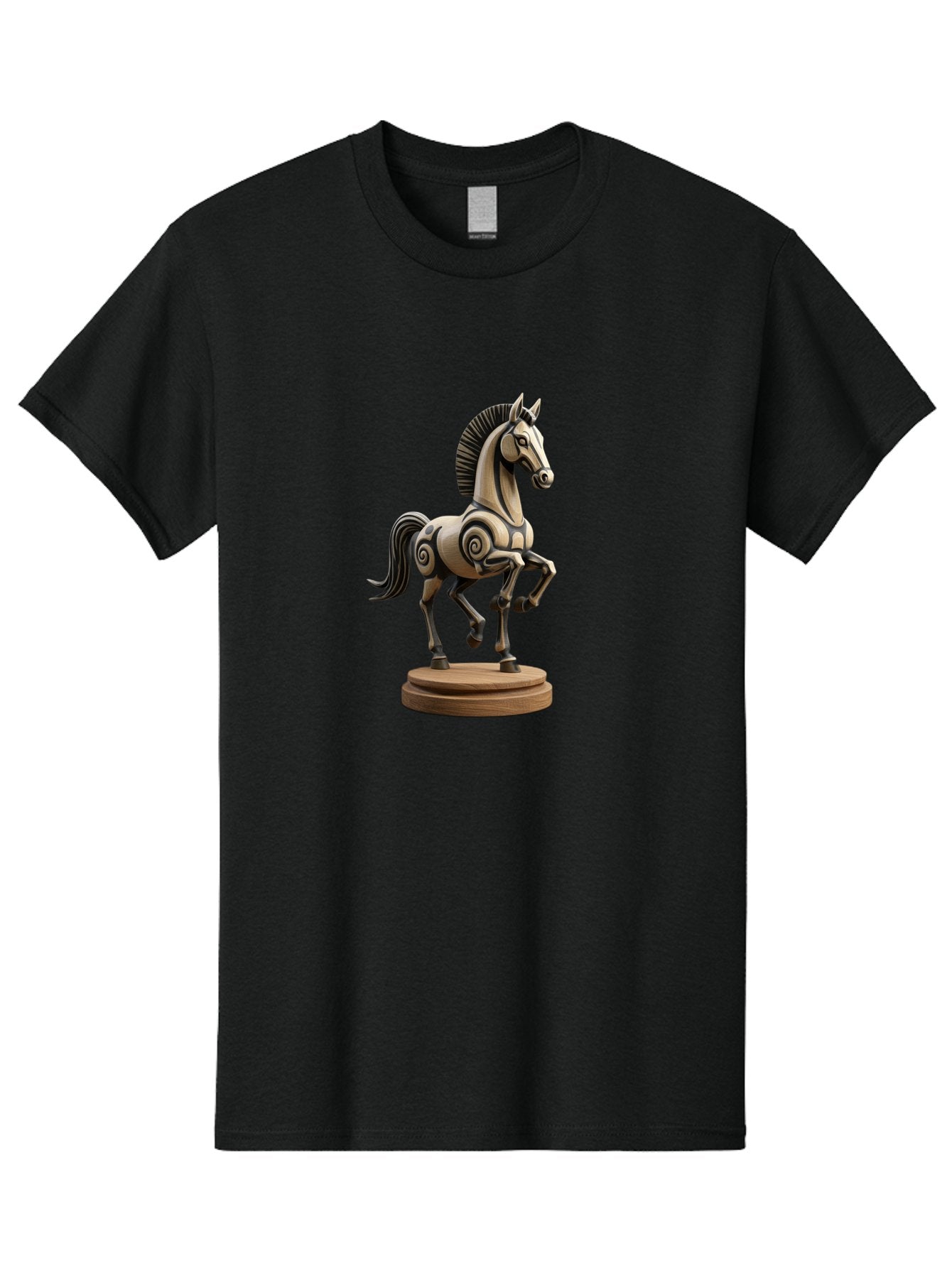 Wooden-Horse-Statue Men'S Graphic Tee, 100% Cotton, Comfortable Casual Summer Wear, Machine Washable, Mechanical Horse, Wooden Horse, Figurine, Horse Sculpture, Decorative Art, Spiral Patterns, Wooden Craftsmanship, Horse Figurine, Bab595 6