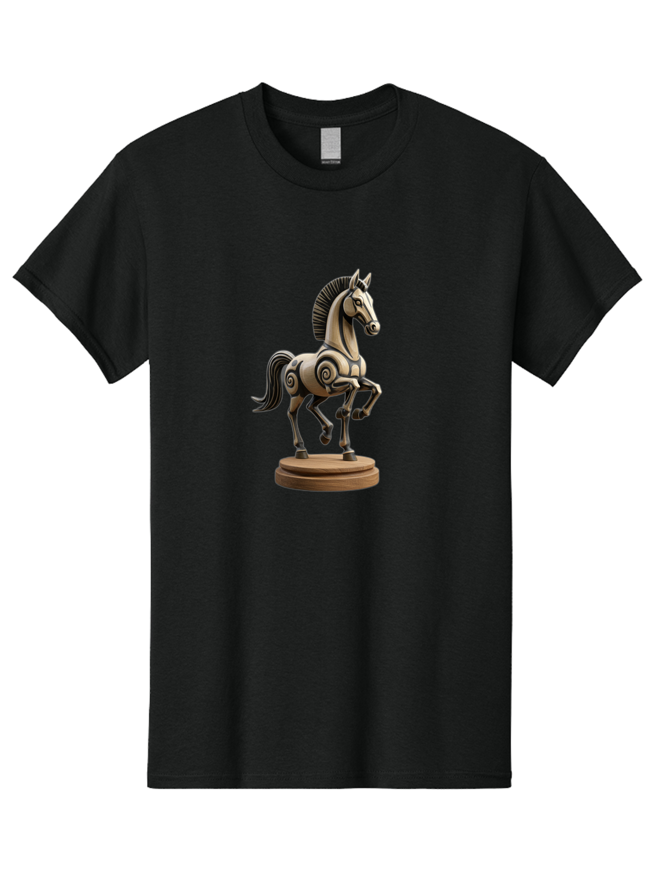 Wooden-Horse-Statue Men'S Graphic Tee, 100% Cotton, Comfortable Casual Summer Wear, Machine Washable, Mechanical Horse, Wooden Horse, Figurine, Horse Sculpture, Decorative Art, Spiral Patterns, Wooden Craftsmanship, Horse Figurine, Bab595 7
