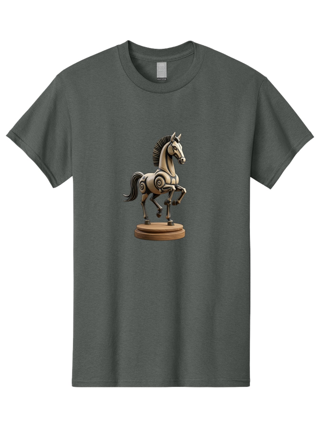 Wooden-Horse-Statue Men'S Graphic Tee, 100% Cotton, Comfortable Casual Summer Wear, Machine Washable, Mechanical Horse, Wooden Horse, Figurine, Horse Sculpture, Decorative Art, Spiral Patterns, Wooden Craftsmanship, Horse Figurine, Bab595 4