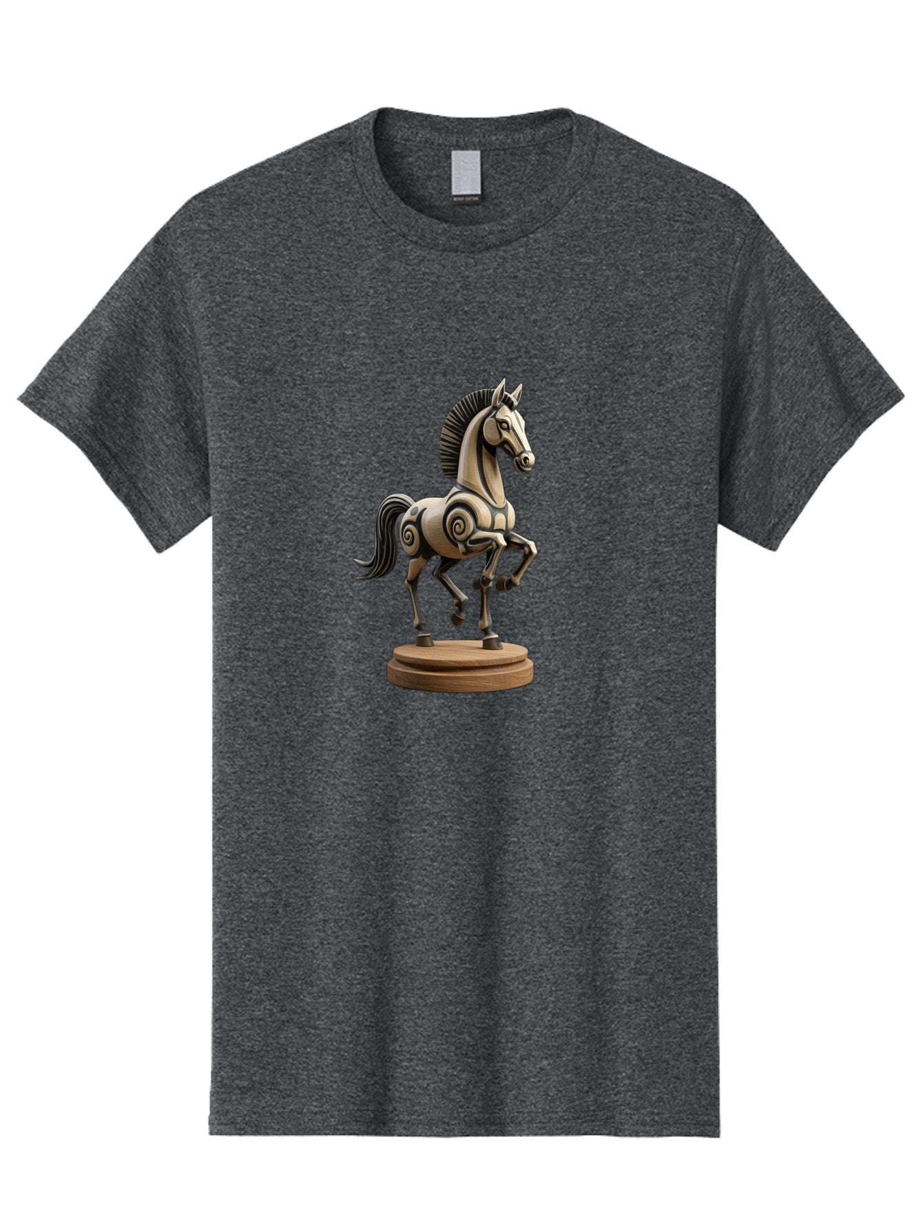 Wooden-Horse-Statue Men'S Graphic Tee, 100% Cotton, Comfortable Casual Summer Wear, Machine Washable, Mechanical Horse, Wooden Horse, Figurine, Horse Sculpture, Decorative Art, Spiral Patterns, Wooden Craftsmanship, Horse Figurine, Bab595 10