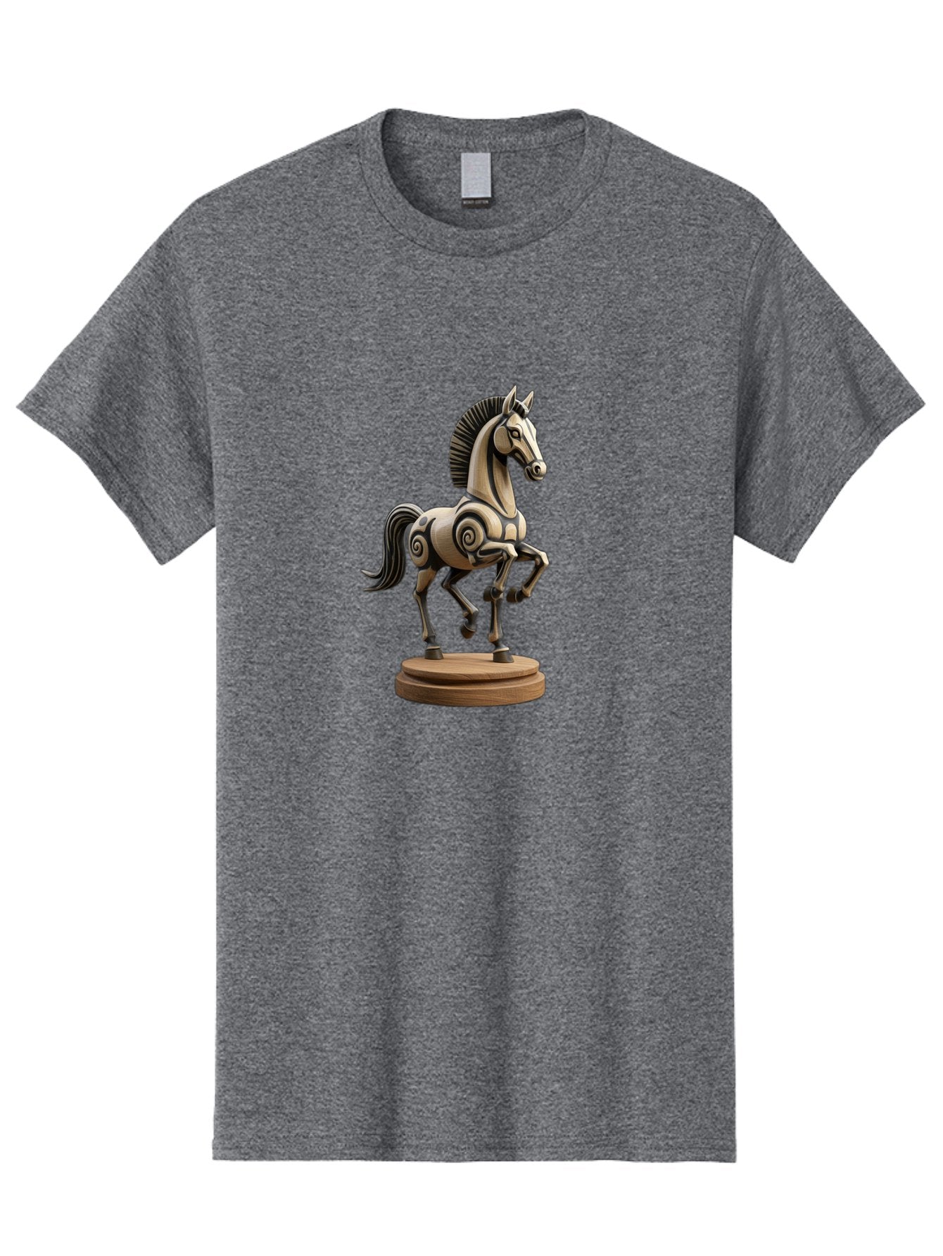 Wooden-Horse-Statue Men'S Graphic Tee, 100% Cotton, Comfortable Casual Summer Wear, Machine Washable, Mechanical Horse, Wooden Horse, Figurine, Horse Sculpture, Decorative Art, Spiral Patterns, Wooden Craftsmanship, Horse Figurine, Bab595 3