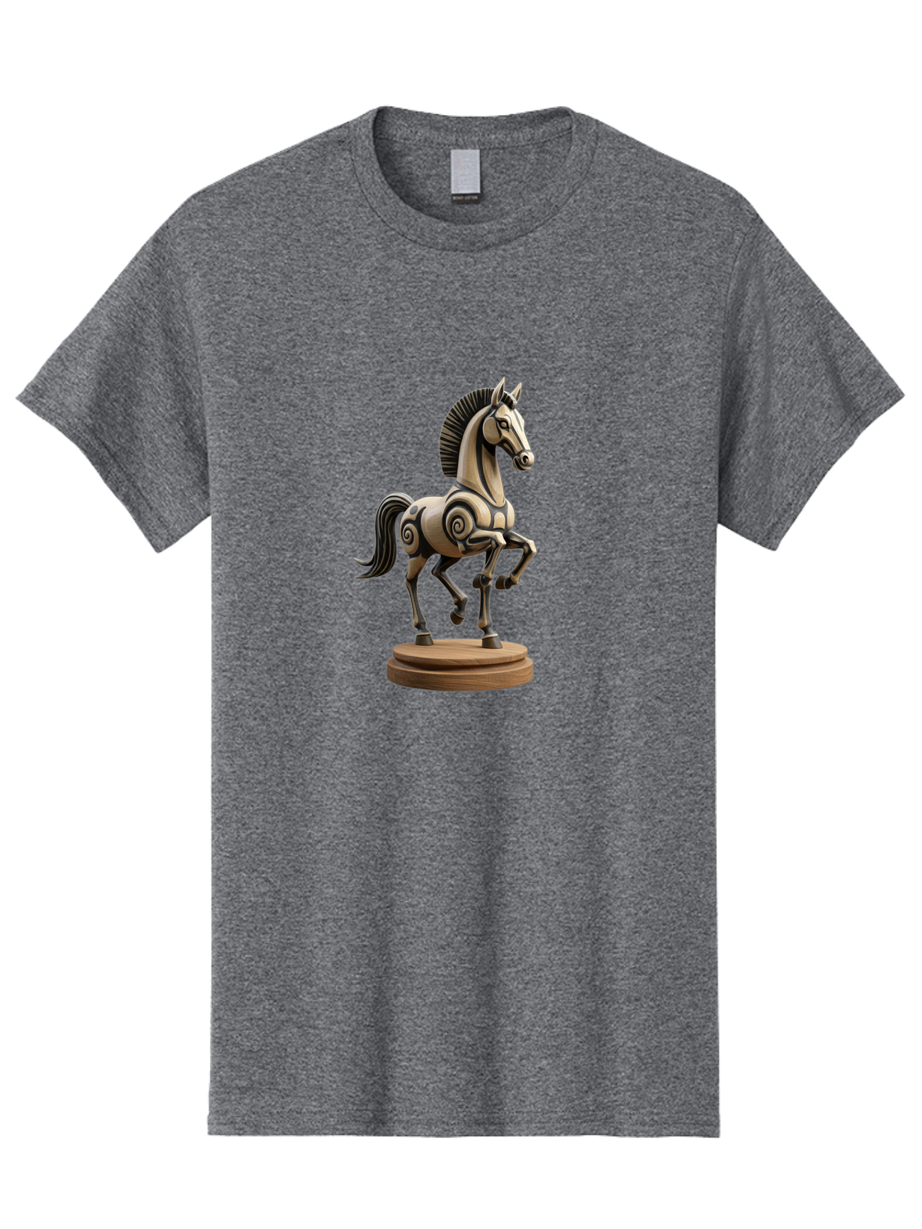 Wooden-Horse-Statue Men'S Graphic Tee, 100% Cotton, Comfortable Casual Summer Wear, Machine Washable, Mechanical Horse, Wooden Horse, Figurine, Horse Sculpture, Decorative Art, Spiral Patterns, Wooden Craftsmanship, Horse Figurine, Bab595 9