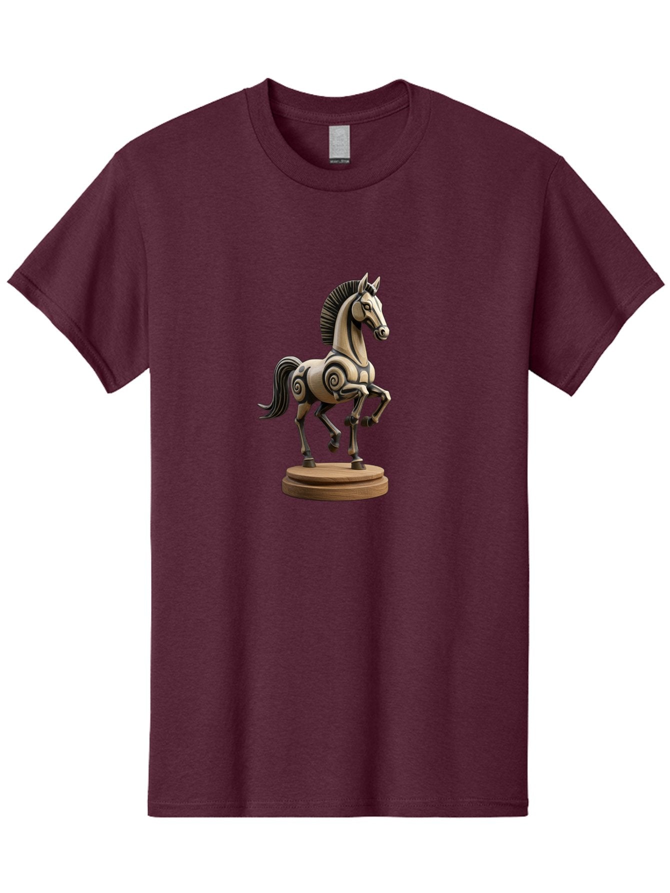Wooden-Horse-Statue Men'S Graphic Tee, 100% Cotton, Comfortable Casual Summer Wear, Machine Washable, Mechanical Horse, Wooden Horse, Figurine, Horse Sculpture, Decorative Art, Spiral Patterns, Wooden Craftsmanship, Horse Figurine, Bab595 13