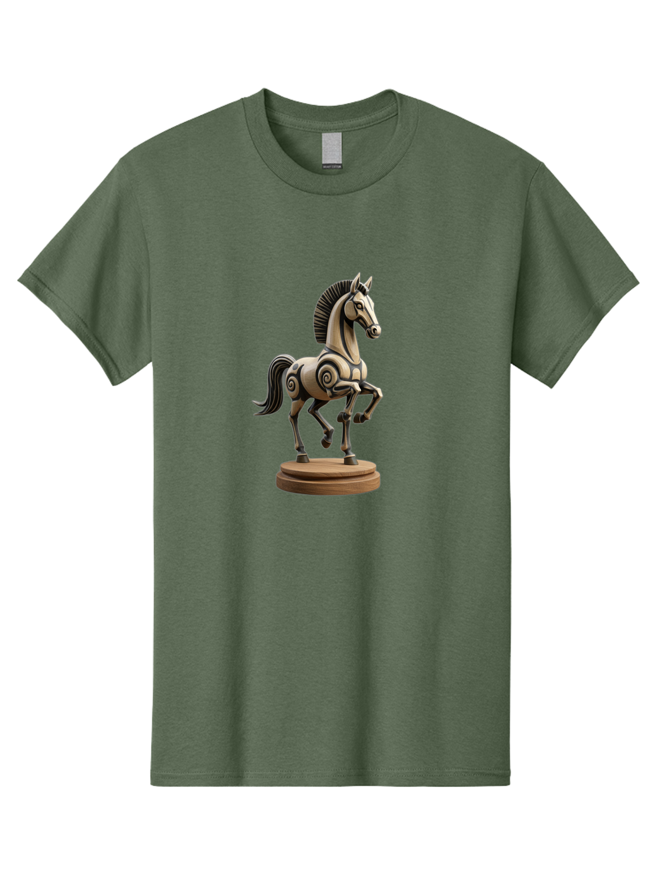Wooden-Horse-Statue Men'S Graphic Tee, 100% Cotton, Comfortable Casual Summer Wear, Machine Washable, Mechanical Horse, Wooden Horse, Figurine, Horse Sculpture, Decorative Art, Spiral Patterns, Wooden Craftsmanship, Horse Figurine, Bab595 10