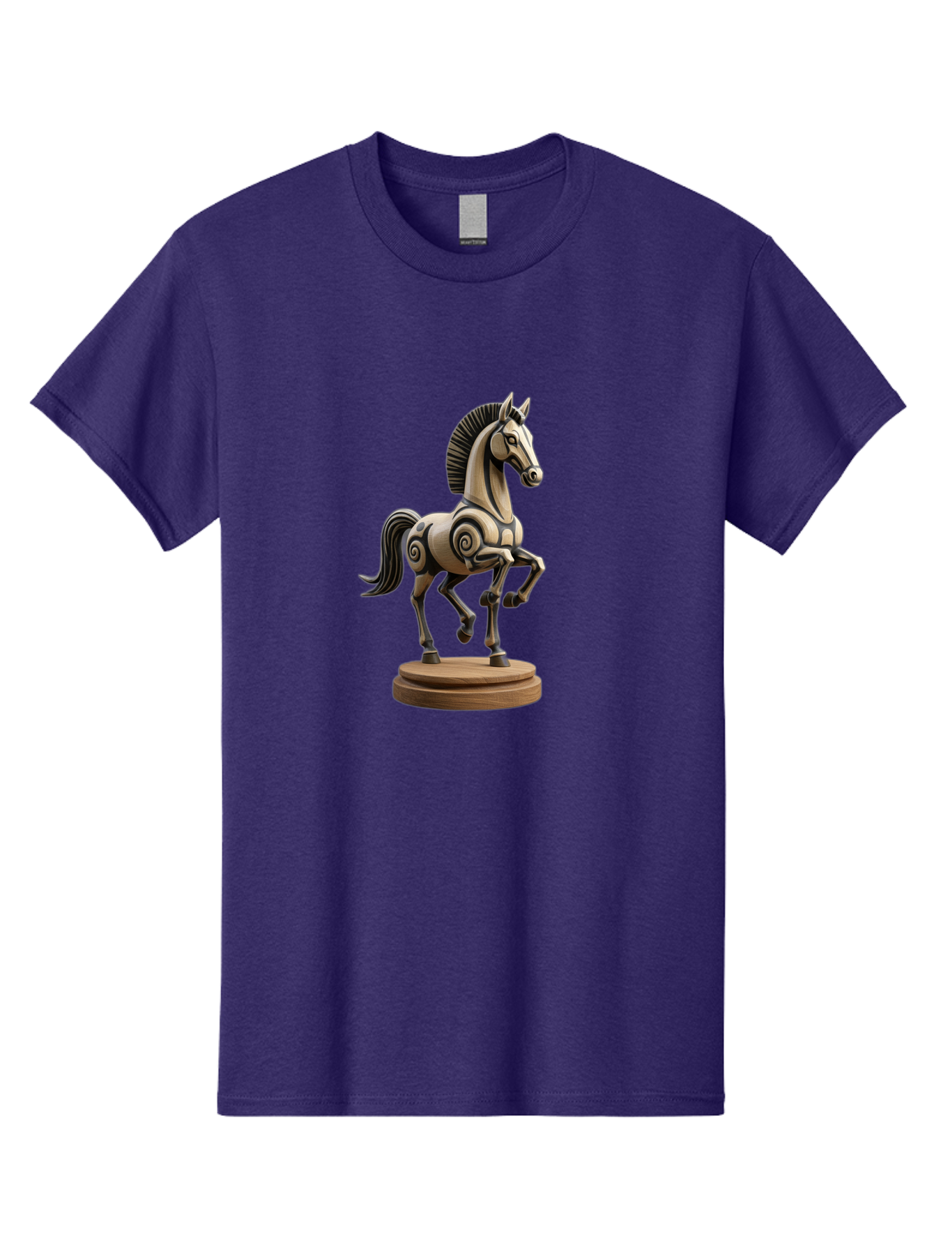 Wooden-Horse-Statue Men'S Graphic Tee, 100% Cotton, Comfortable Casual Summer Wear, Machine Washable, Mechanical Horse, Wooden Horse, Figurine, Horse Sculpture, Decorative Art, Spiral Patterns, Wooden Craftsmanship, Horse Figurine, Bab595