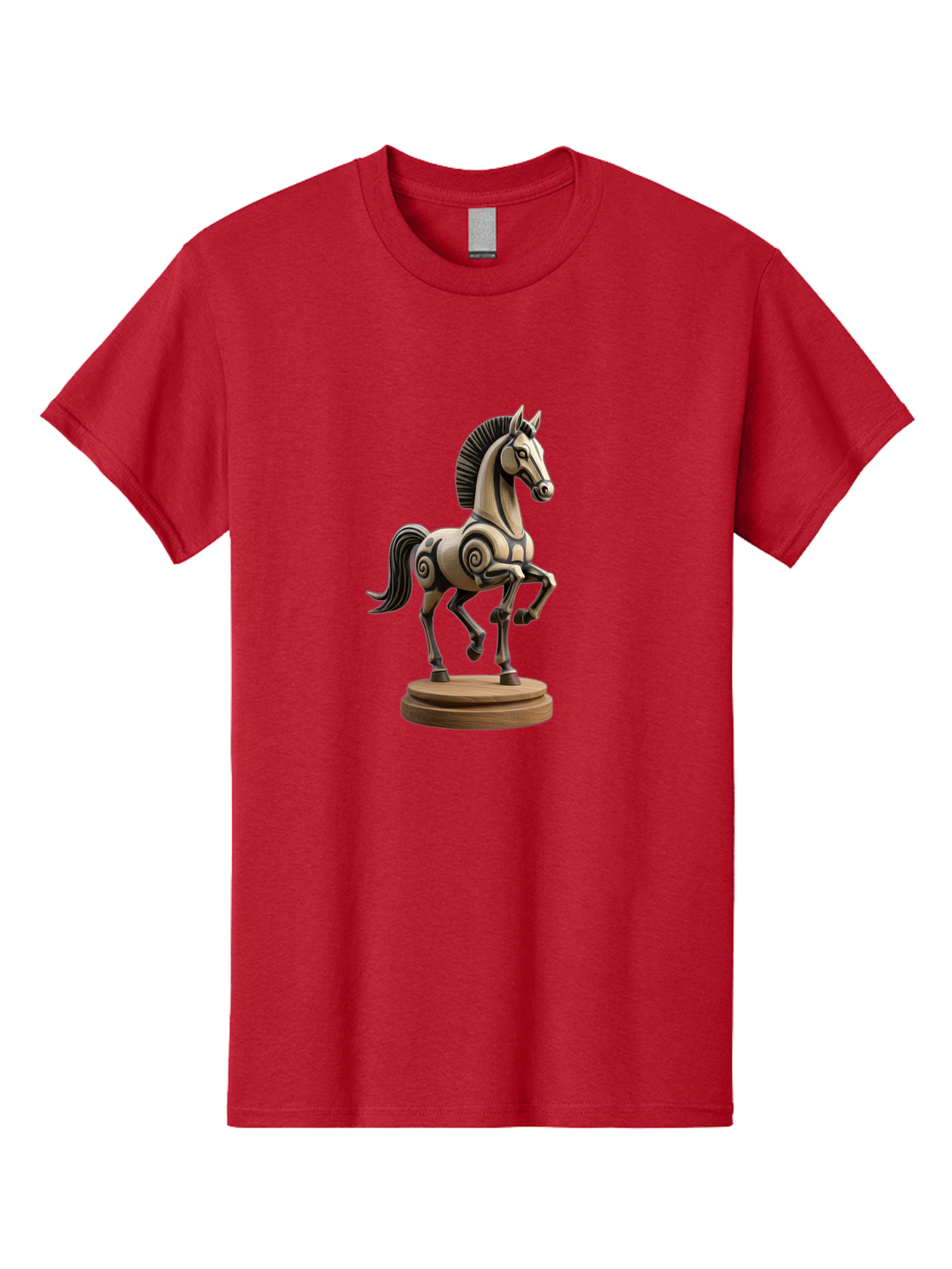 Wooden-Horse-Statue Men'S Graphic Tee, 100% Cotton, Comfortable Casual Summer Wear, Machine Washable, Mechanical Horse, Wooden Horse, Figurine, Horse Sculpture, Decorative Art, Spiral Patterns, Wooden Craftsmanship, Horse Figurine, Bab595 8