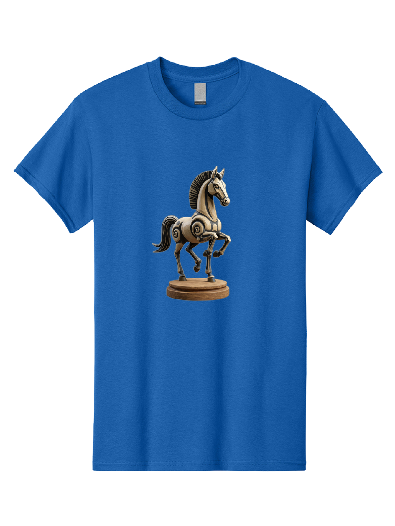 Wooden-Horse-Statue Men'S Graphic Tee, 100% Cotton, Comfortable Casual Summer Wear, Machine Washable, Mechanical Horse, Wooden Horse, Figurine, Horse Sculpture, Decorative Art, Spiral Patterns, Wooden Craftsmanship, Horse Figurine, Bab595 4