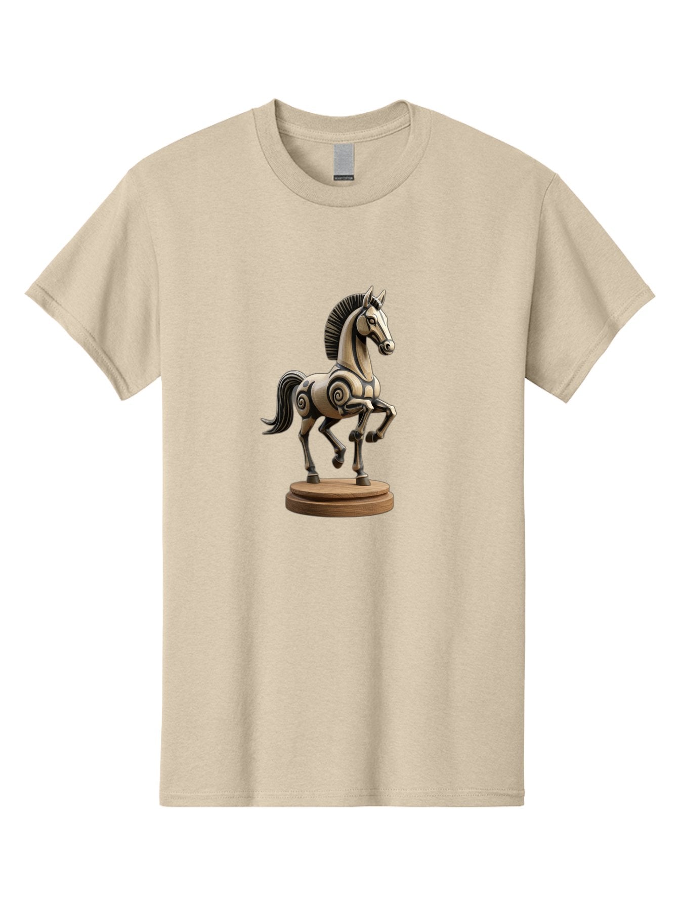 Wooden-Horse-Statue Men'S Graphic Tee, 100% Cotton, Comfortable Casual Summer Wear, Machine Washable, Mechanical Horse, Wooden Horse, Figurine, Horse Sculpture, Decorative Art, Spiral Patterns, Wooden Craftsmanship, Horse Figurine, Bab595 8