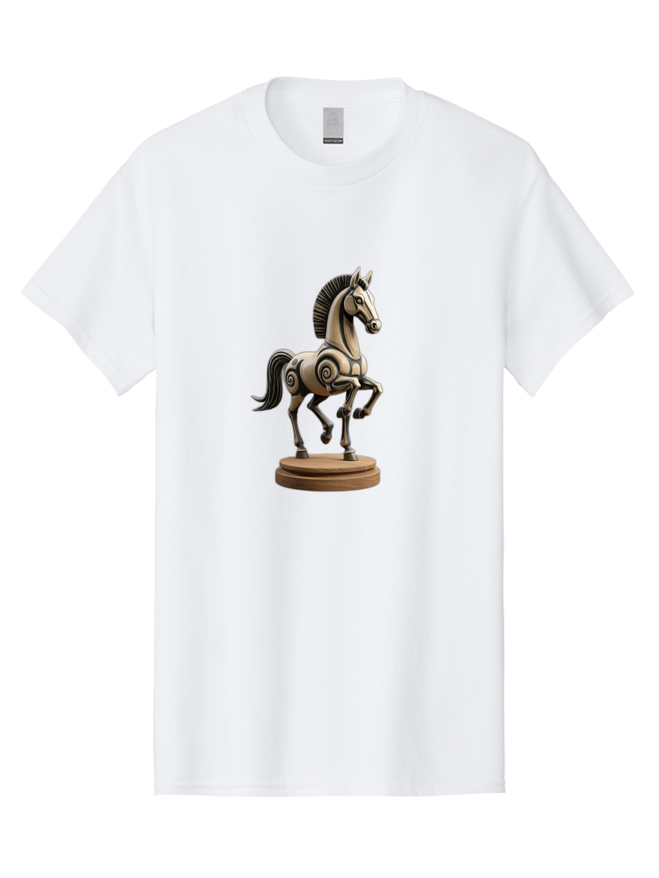 Wooden-Horse-Statue Men'S Graphic Tee, 100% Cotton, Comfortable Casual Summer Wear, Machine Washable, Mechanical Horse, Wooden Horse, Figurine, Horse Sculpture, Decorative Art, Spiral Patterns, Wooden Craftsmanship, Horse Figurine, Bab595 11
