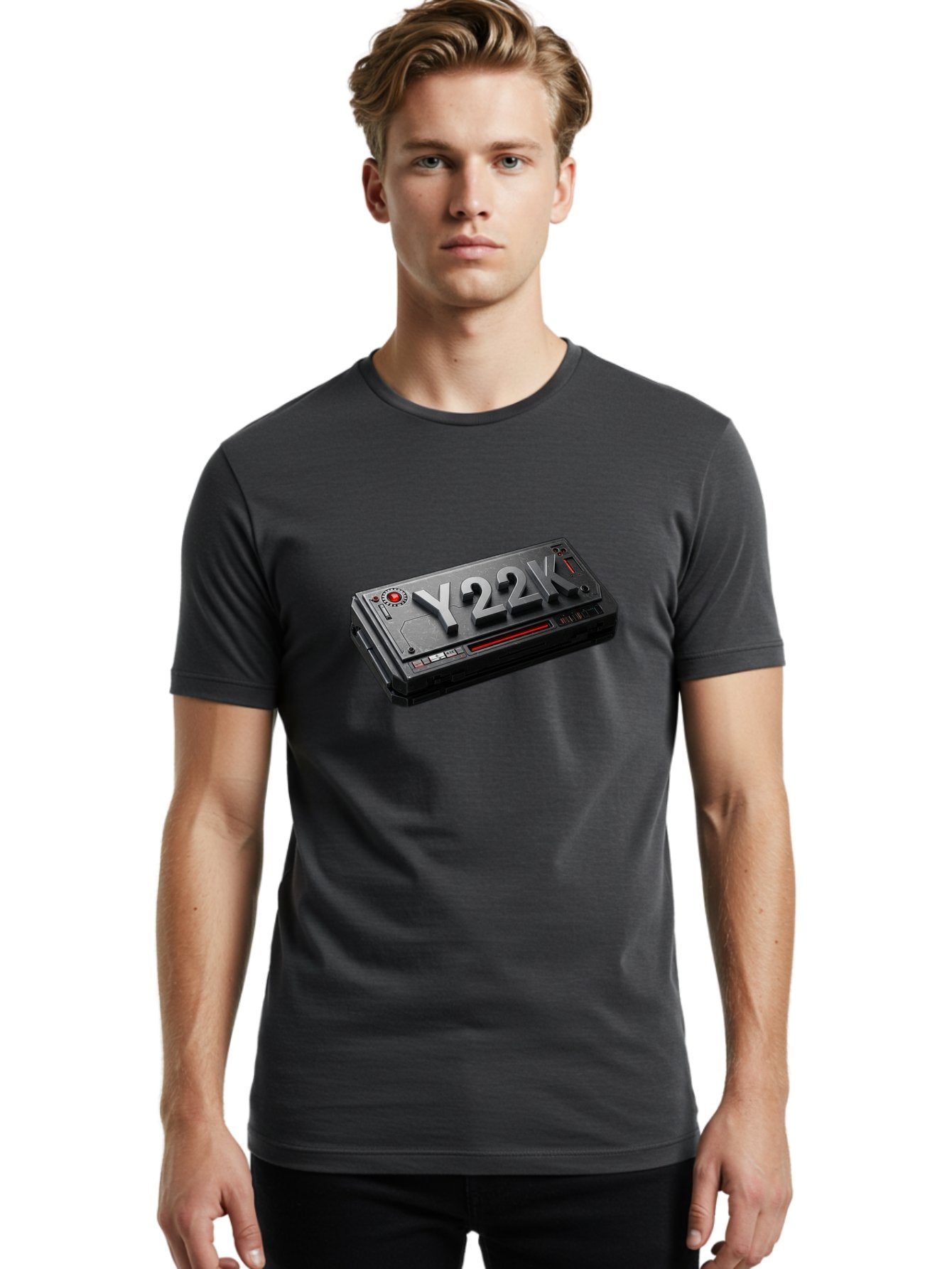 Y22K Men'S Graphic Tee, 100% Cotton, Comfortable Casual Summer Wear, Machine Washable, Futuristic Device, Y22K, Technology, Cyberpunk, Sleek Design, Metallic Surface, Red Accents, Futuristic Tech, Innovative Gadget, High-Tech Equipment, Bab598 22