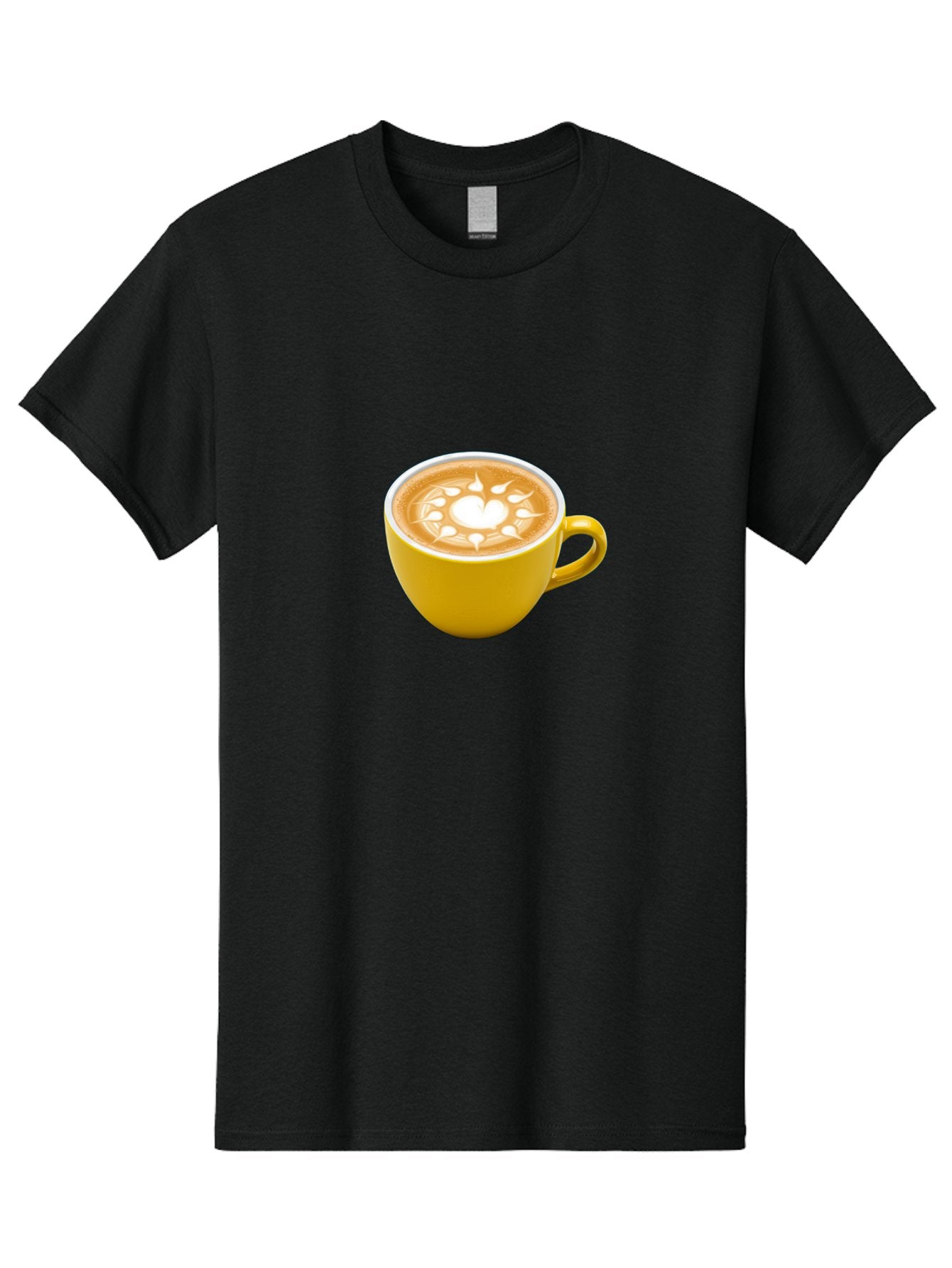 Yellow-Coffee-Cup Men'S Graphic Tee, 100% Cotton, Comfortable Casual Summer Wear, Machine Washable, Cappuccino Coffee, Latte Art, Yellow Mug, Coffee Drink, Foamy Texture, Sun Design, Heart-Shaped Pattern, Morning Coffee, Coffee Culture, Bab599 13