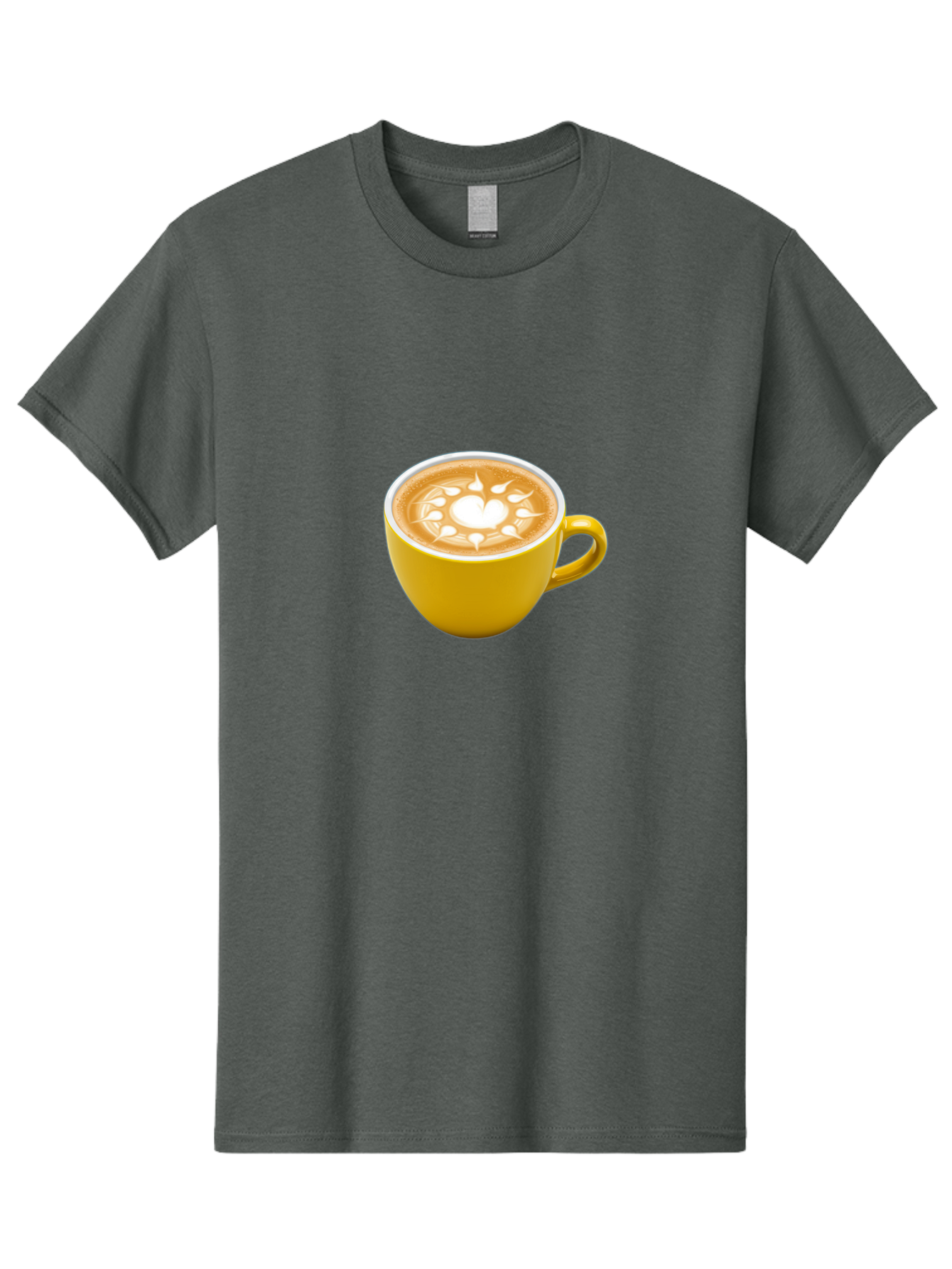 Yellow-Coffee-Cup Men'S Graphic Tee, 100% Cotton, Comfortable Casual Summer Wear, Machine Washable, Cappuccino Coffee, Latte Art, Yellow Mug, Coffee Drink, Foamy Texture, Sun Design, Heart-Shaped Pattern, Morning Coffee, Coffee Culture, Bab599