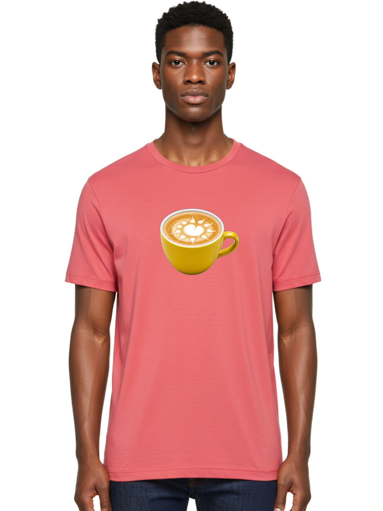 Yellow-Coffee-Cup Men'S Graphic Tee, 100% Cotton, Comfortable Casual Summer Wear, Machine Washable, Cappuccino Coffee, Latte Art, Yellow Mug, Coffee Drink, Foamy Texture, Sun Design, Heart-Shaped Pattern, Morning Coffee, Coffee Culture, Bab599 28