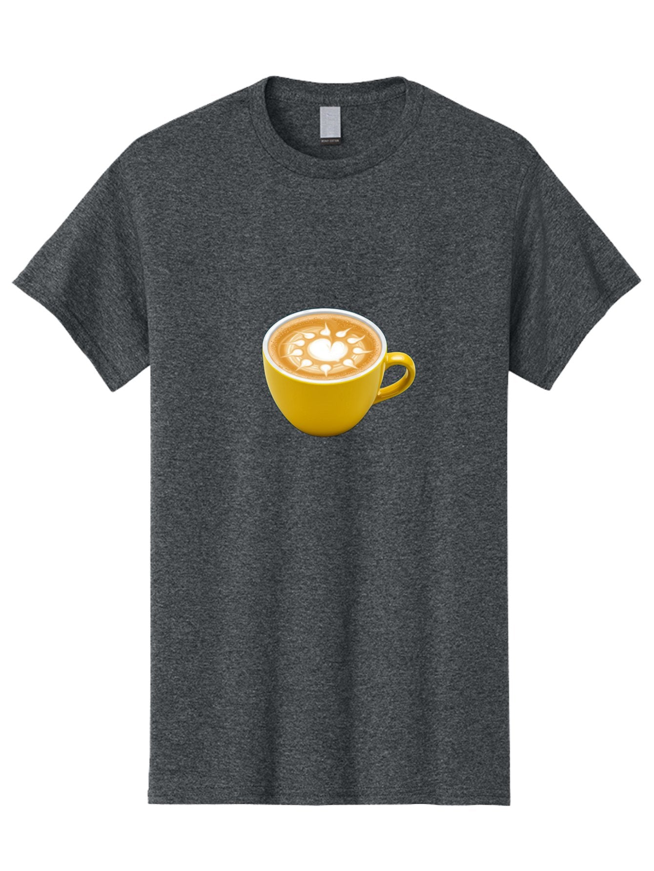 Yellow-Coffee-Cup Men'S Graphic Tee, 100% Cotton, Comfortable Casual Summer Wear, Machine Washable, Cappuccino Coffee, Latte Art, Yellow Mug, Coffee Drink, Foamy Texture, Sun Design, Heart-Shaped Pattern, Morning Coffee, Coffee Culture, Bab599