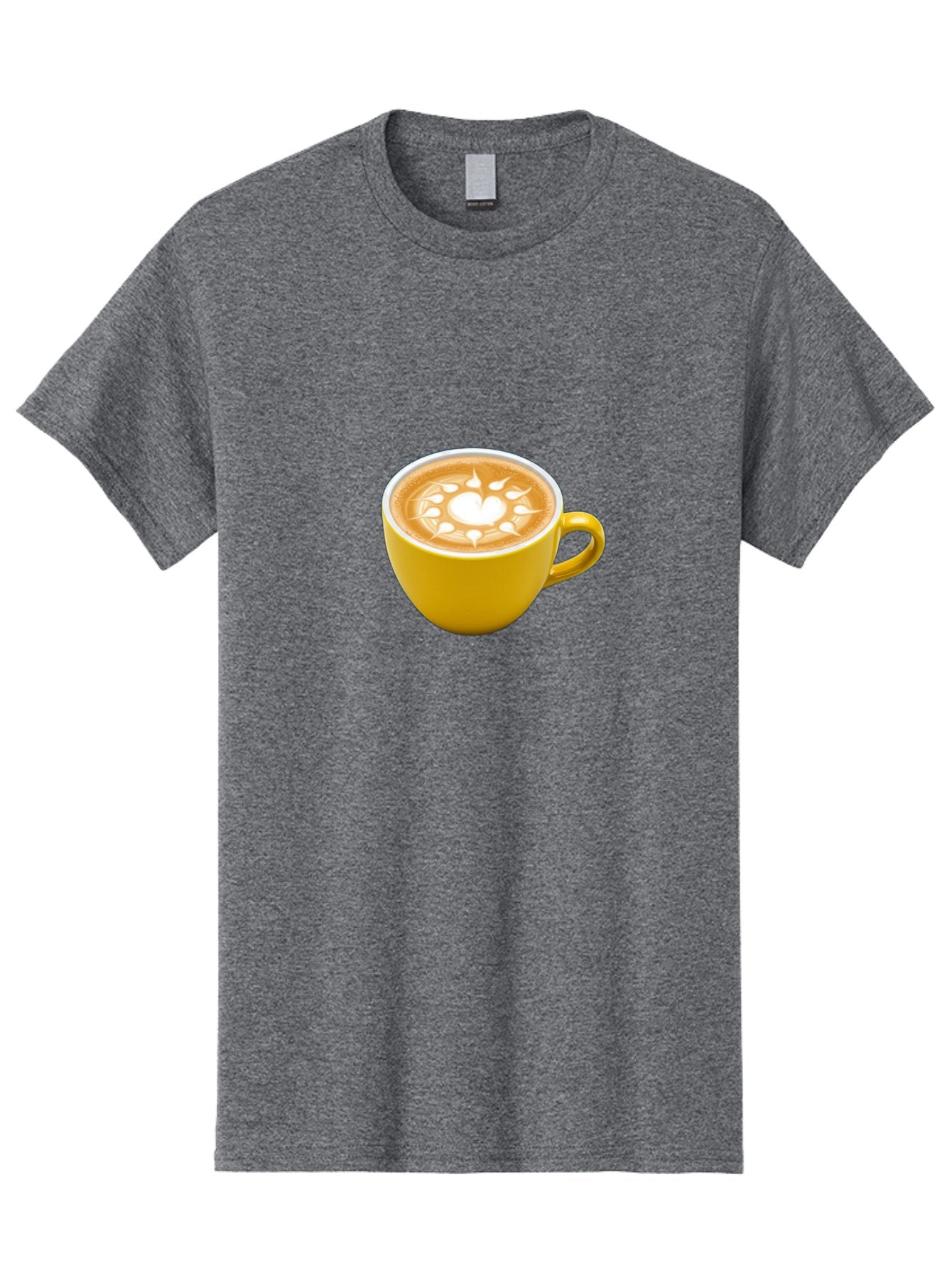 Yellow-Coffee-Cup Men'S Graphic Tee, 100% Cotton, Comfortable Casual Summer Wear, Machine Washable, Cappuccino Coffee, Latte Art, Yellow Mug, Coffee Drink, Foamy Texture, Sun Design, Heart-Shaped Pattern, Morning Coffee, Coffee Culture, Bab599 12