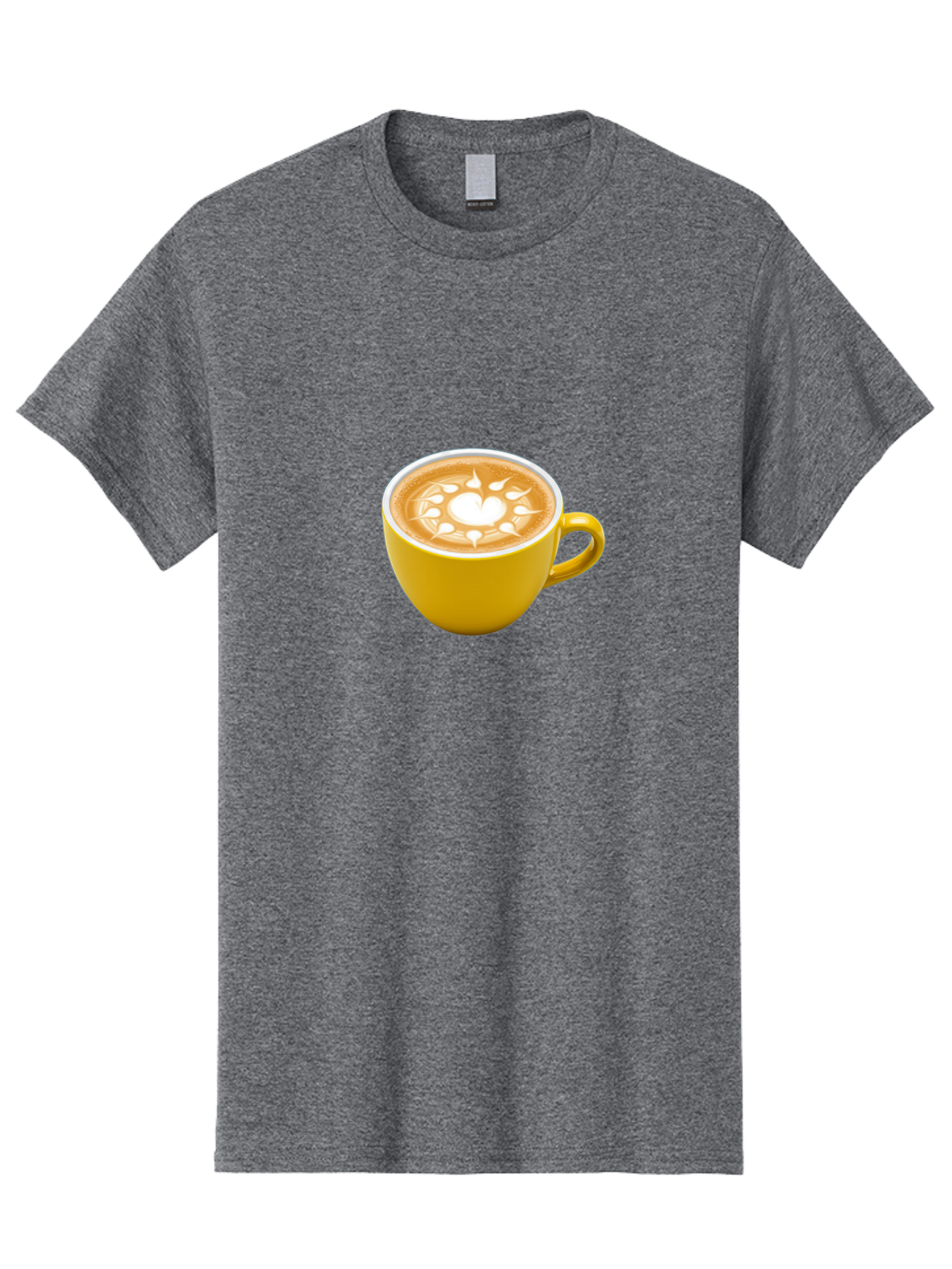 Yellow-Coffee-Cup Men'S Graphic Tee, 100% Cotton, Comfortable Casual Summer Wear, Machine Washable, Cappuccino Coffee, Latte Art, Yellow Mug, Coffee Drink, Foamy Texture, Sun Design, Heart-Shaped Pattern, Morning Coffee, Coffee Culture, Bab599 3