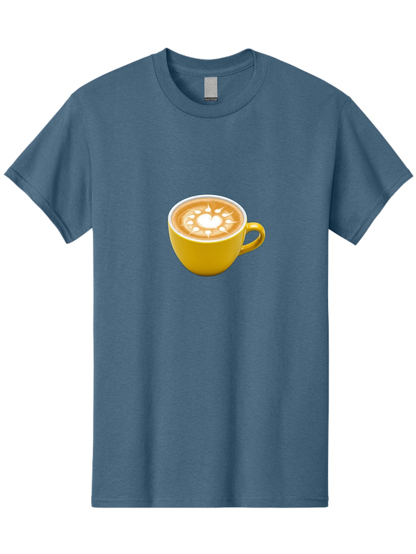 Yellow-Coffee-Cup Men'S Graphic Tee, 100% Cotton, Comfortable Casual Summer Wear, Machine Washable, Cappuccino Coffee, Latte Art, Yellow Mug, Coffee Drink, Foamy Texture, Sun Design, Heart-Shaped Pattern, Morning Coffee, Coffee Culture, Bab599 10