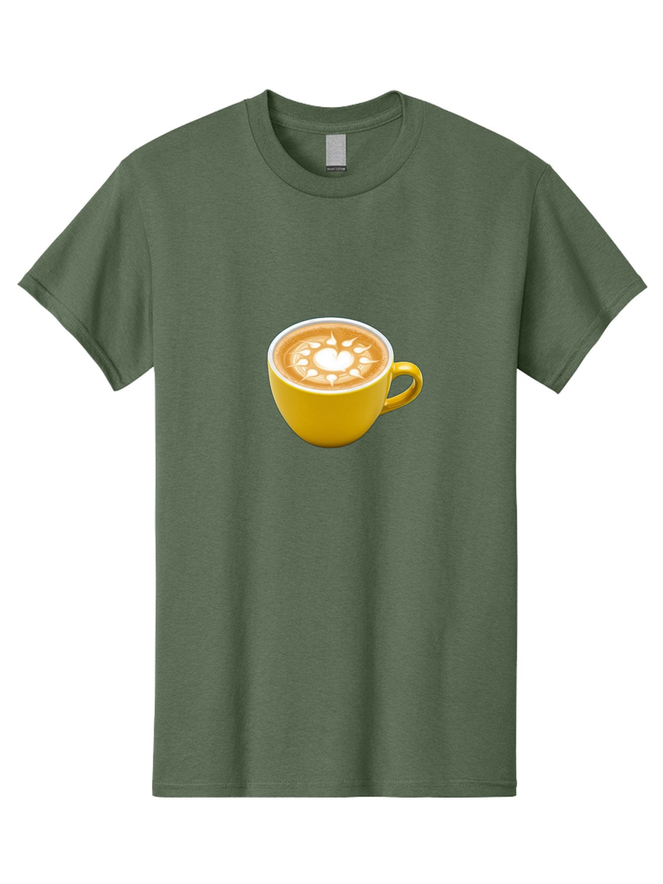Yellow-Coffee-Cup Men'S Graphic Tee, 100% Cotton, Comfortable Casual Summer Wear, Machine Washable, Cappuccino Coffee, Latte Art, Yellow Mug, Coffee Drink, Foamy Texture, Sun Design, Heart-Shaped Pattern, Morning Coffee, Coffee Culture, Bab599 14