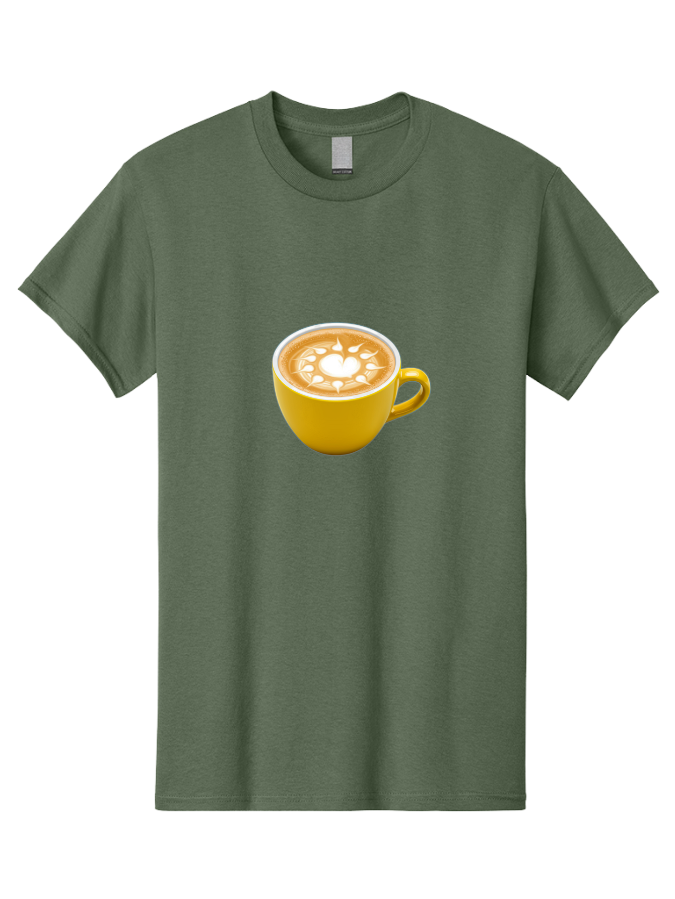 Yellow-Coffee-Cup Men'S Graphic Tee, 100% Cotton, Comfortable Casual Summer Wear, Machine Washable, Cappuccino Coffee, Latte Art, Yellow Mug, Coffee Drink, Foamy Texture, Sun Design, Heart-Shaped Pattern, Morning Coffee, Coffee Culture, Bab599