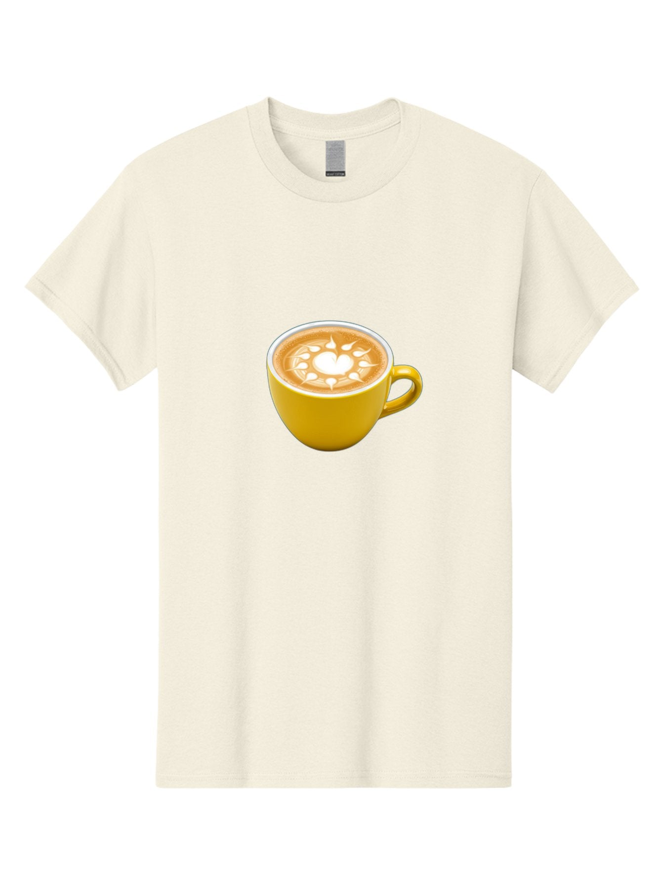 Yellow-Coffee-Cup Men'S Graphic Tee, 100% Cotton, Comfortable Casual Summer Wear, Machine Washable, Cappuccino Coffee, Latte Art, Yellow Mug, Coffee Drink, Foamy Texture, Sun Design, Heart-Shaped Pattern, Morning Coffee, Coffee Culture, Bab599