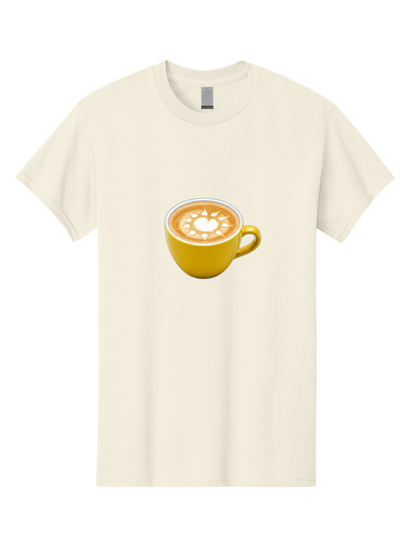 Yellow-Coffee-Cup Men'S Graphic Tee, 100% Cotton, Comfortable Casual Summer Wear, Machine Washable, Cappuccino Coffee, Latte Art, Yellow Mug, Coffee Drink, Foamy Texture, Sun Design, Heart-Shaped Pattern, Morning Coffee, Coffee Culture, Bab599 11