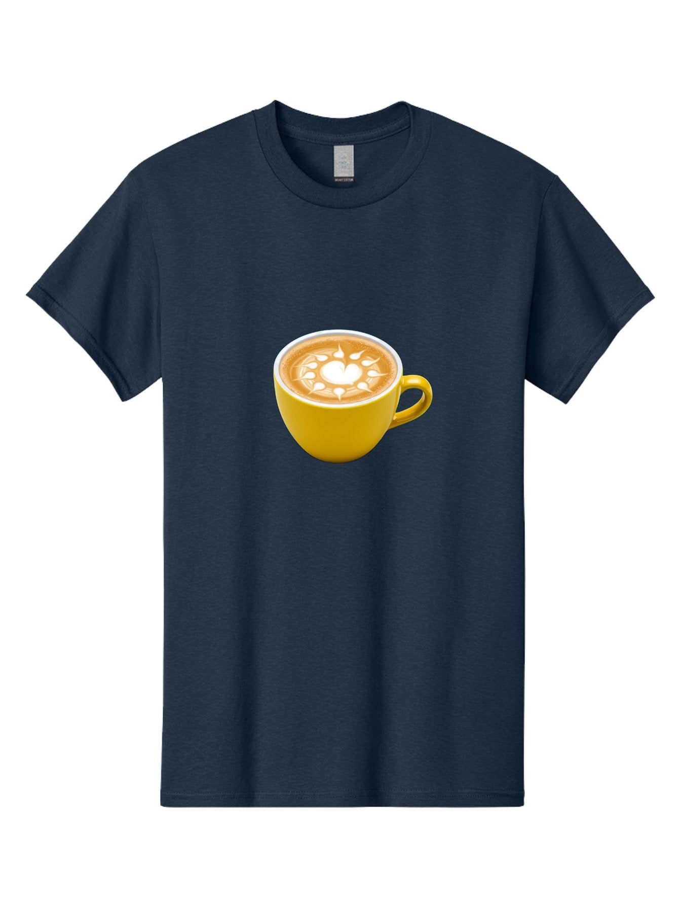 Yellow-Coffee-Cup Men'S Graphic Tee, 100% Cotton, Comfortable Casual Summer Wear, Machine Washable, Cappuccino Coffee, Latte Art, Yellow Mug, Coffee Drink, Foamy Texture, Sun Design, Heart-Shaped Pattern, Morning Coffee, Coffee Culture, Bab599 4