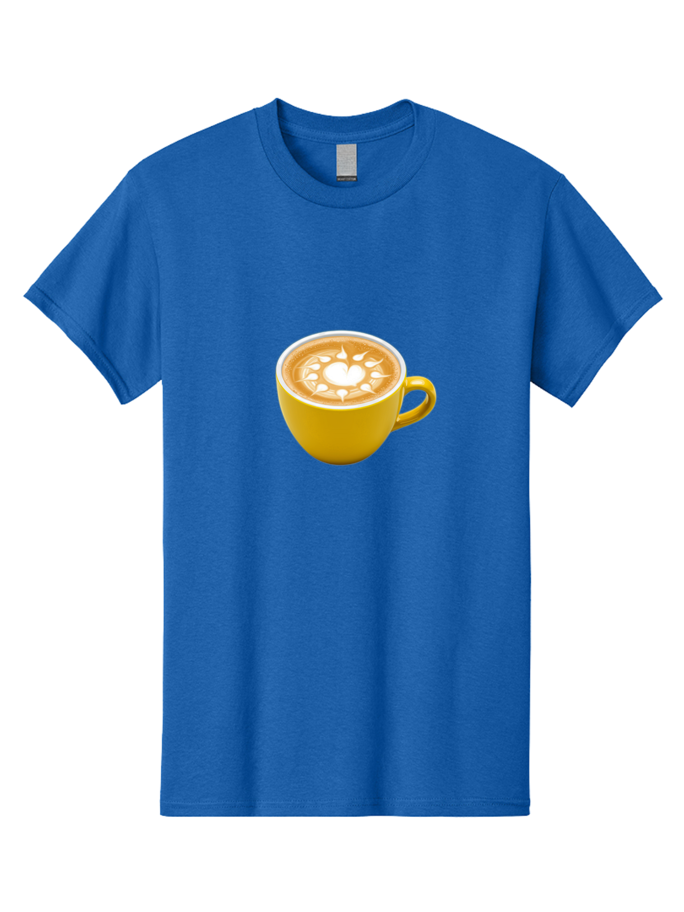 Yellow-Coffee-Cup Men'S Graphic Tee, 100% Cotton, Comfortable Casual Summer Wear, Machine Washable, Cappuccino Coffee, Latte Art, Yellow Mug, Coffee Drink, Foamy Texture, Sun Design, Heart-Shaped Pattern, Morning Coffee, Coffee Culture, Bab599 4