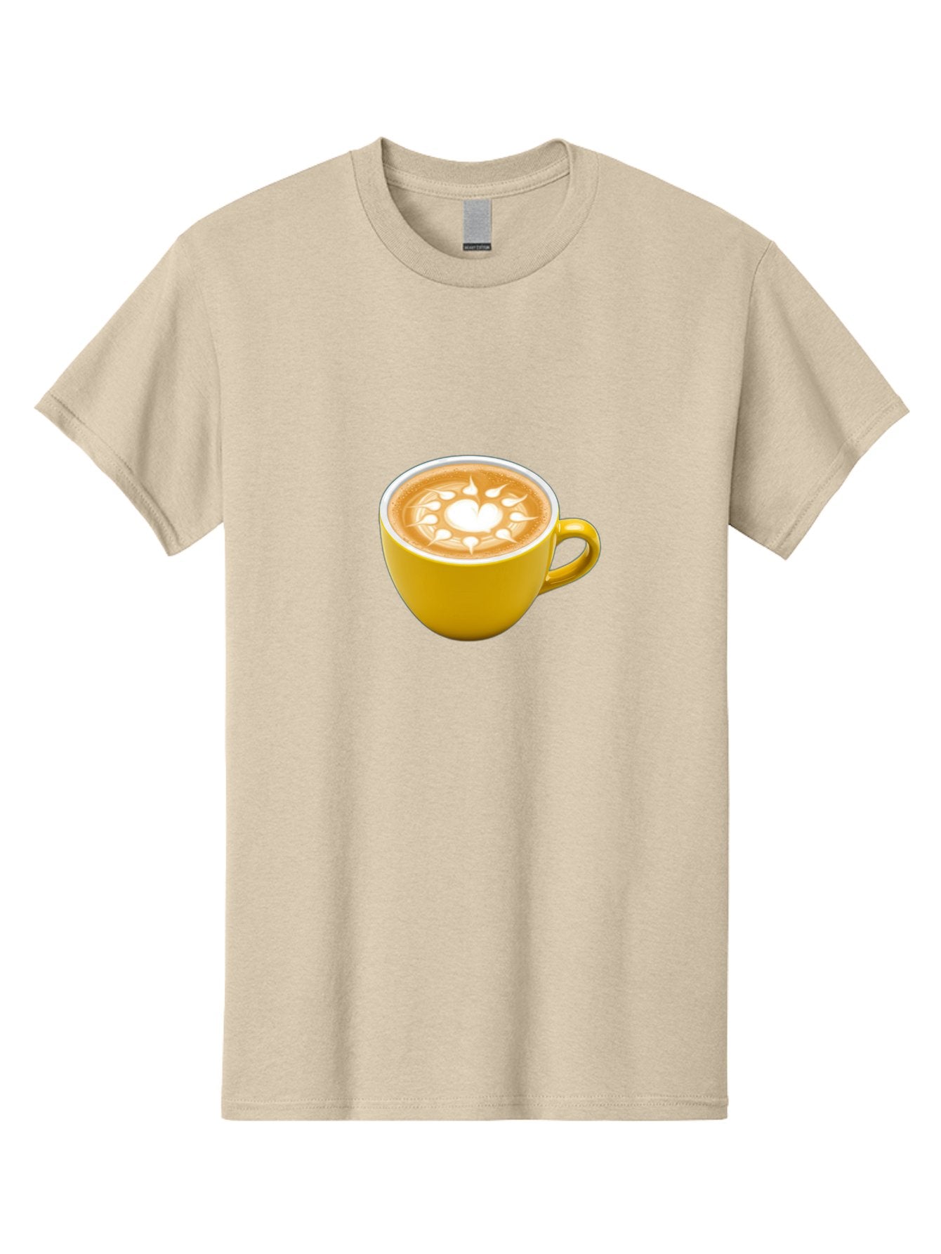 Yellow-Coffee-Cup Men'S Graphic Tee, 100% Cotton, Comfortable Casual Summer Wear, Machine Washable, Cappuccino Coffee, Latte Art, Yellow Mug, Coffee Drink, Foamy Texture, Sun Design, Heart-Shaped Pattern, Morning Coffee, Coffee Culture, Bab599 5