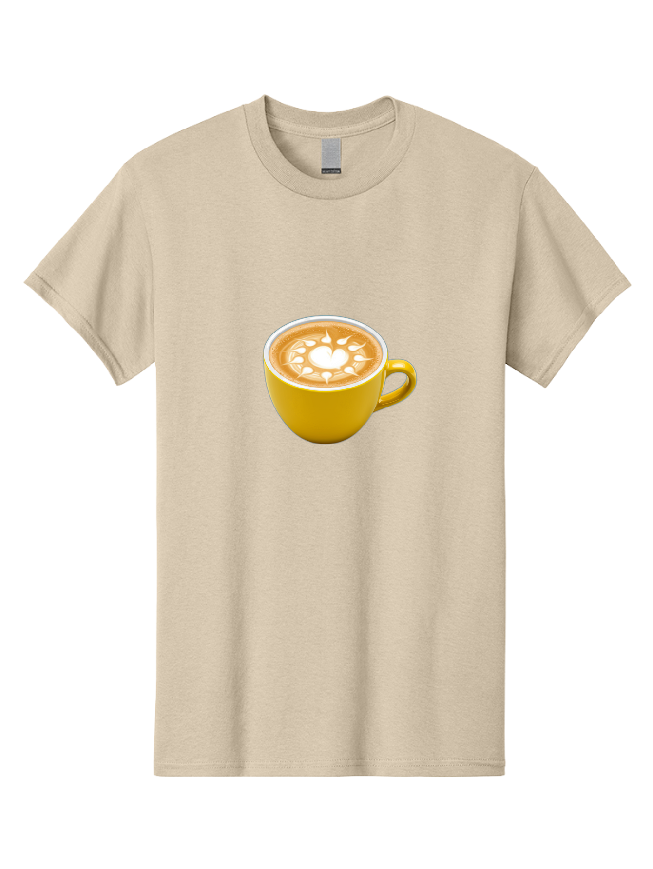 Yellow-Coffee-Cup Men'S Graphic Tee, 100% Cotton, Comfortable Casual Summer Wear, Machine Washable, Cappuccino Coffee, Latte Art, Yellow Mug, Coffee Drink, Foamy Texture, Sun Design, Heart-Shaped Pattern, Morning Coffee, Coffee Culture, Bab599 8
