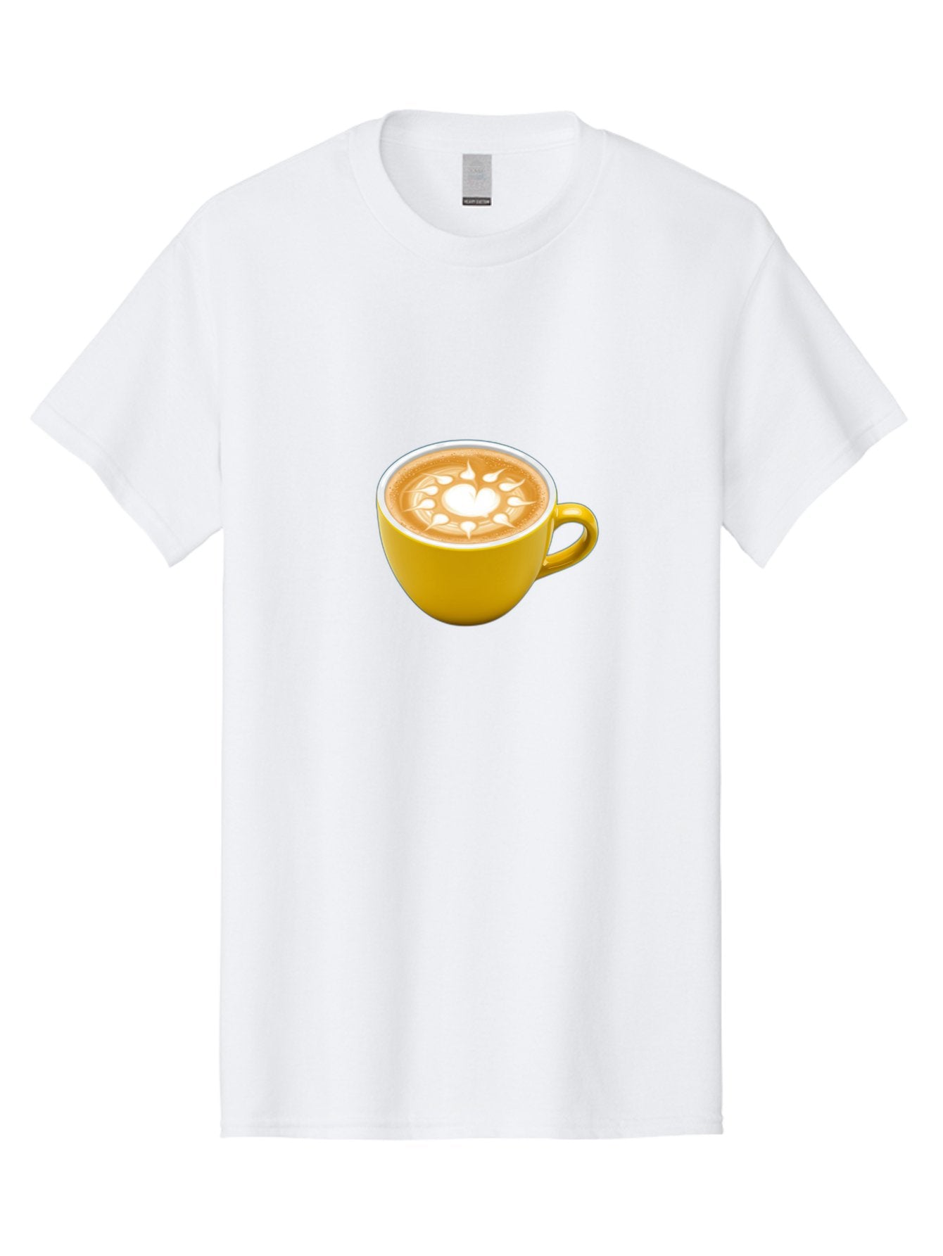 Yellow-Coffee-Cup Men'S Graphic Tee, 100% Cotton, Comfortable Casual Summer Wear, Machine Washable, Cappuccino Coffee, Latte Art, Yellow Mug, Coffee Drink, Foamy Texture, Sun Design, Heart-Shaped Pattern, Morning Coffee, Coffee Culture, Bab599 6
