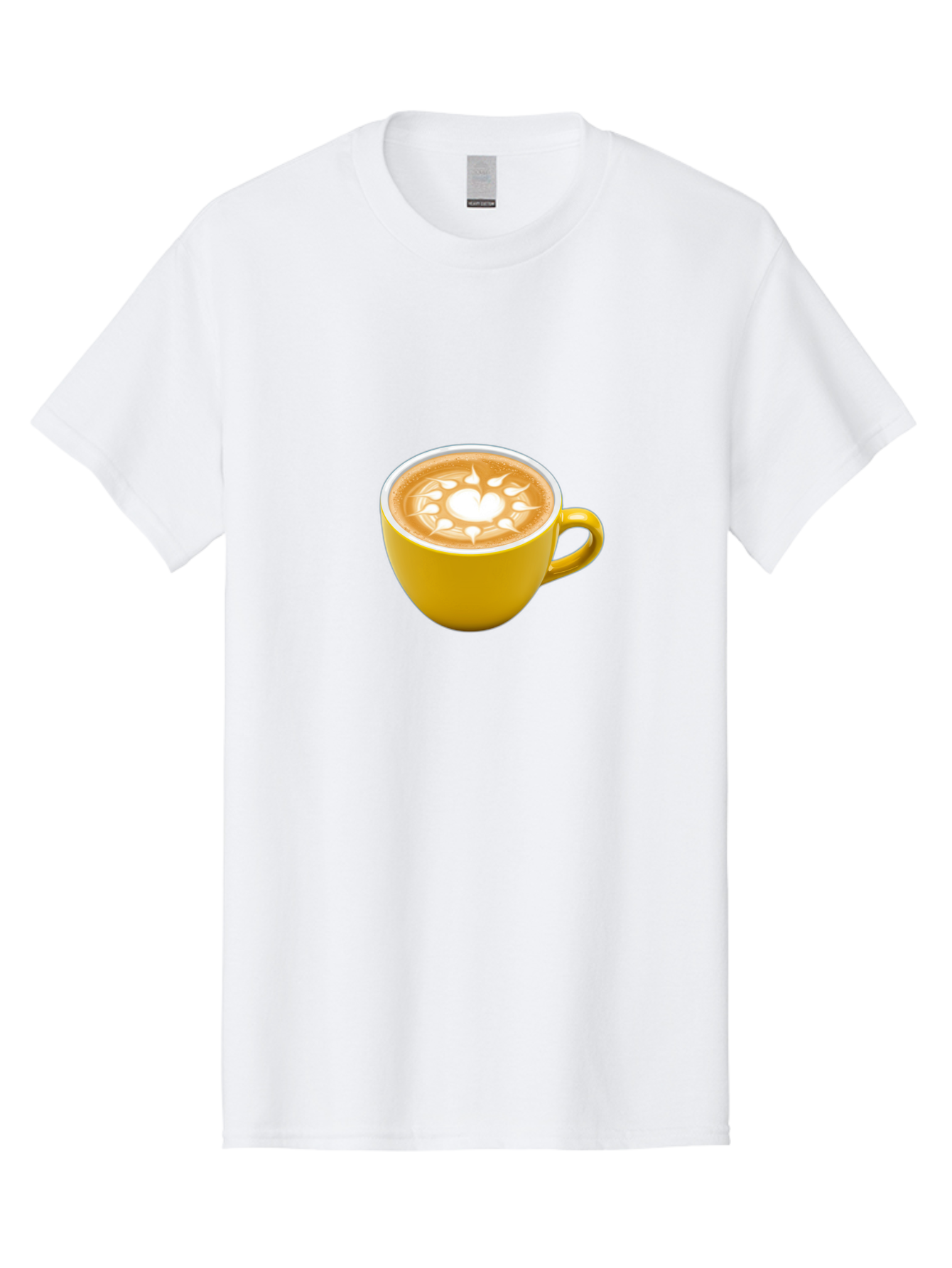 Yellow-Coffee-Cup Men'S Graphic Tee, 100% Cotton, Comfortable Casual Summer Wear, Machine Washable, Cappuccino Coffee, Latte Art, Yellow Mug, Coffee Drink, Foamy Texture, Sun Design, Heart-Shaped Pattern, Morning Coffee, Coffee Culture, Bab599 7