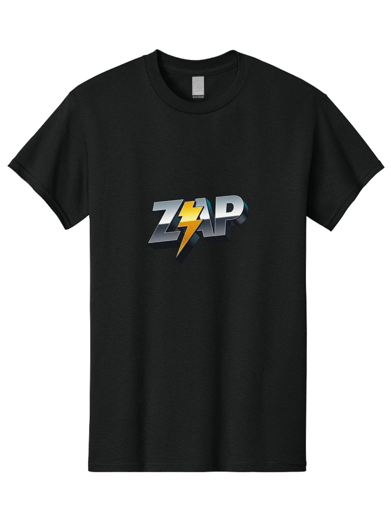 Zap Men'S Graphic Tee, 100% Cotton, Comfortable Casual Summer Wear, Machine Washable, Electrifying Logo, Bold Typography, Dynamic Design, Lightning Bolt, Modern Graphics, Energetic Vibe, Trendy Aesthetics, Silver And Gold Colors, 3D Effect, Bab600 8